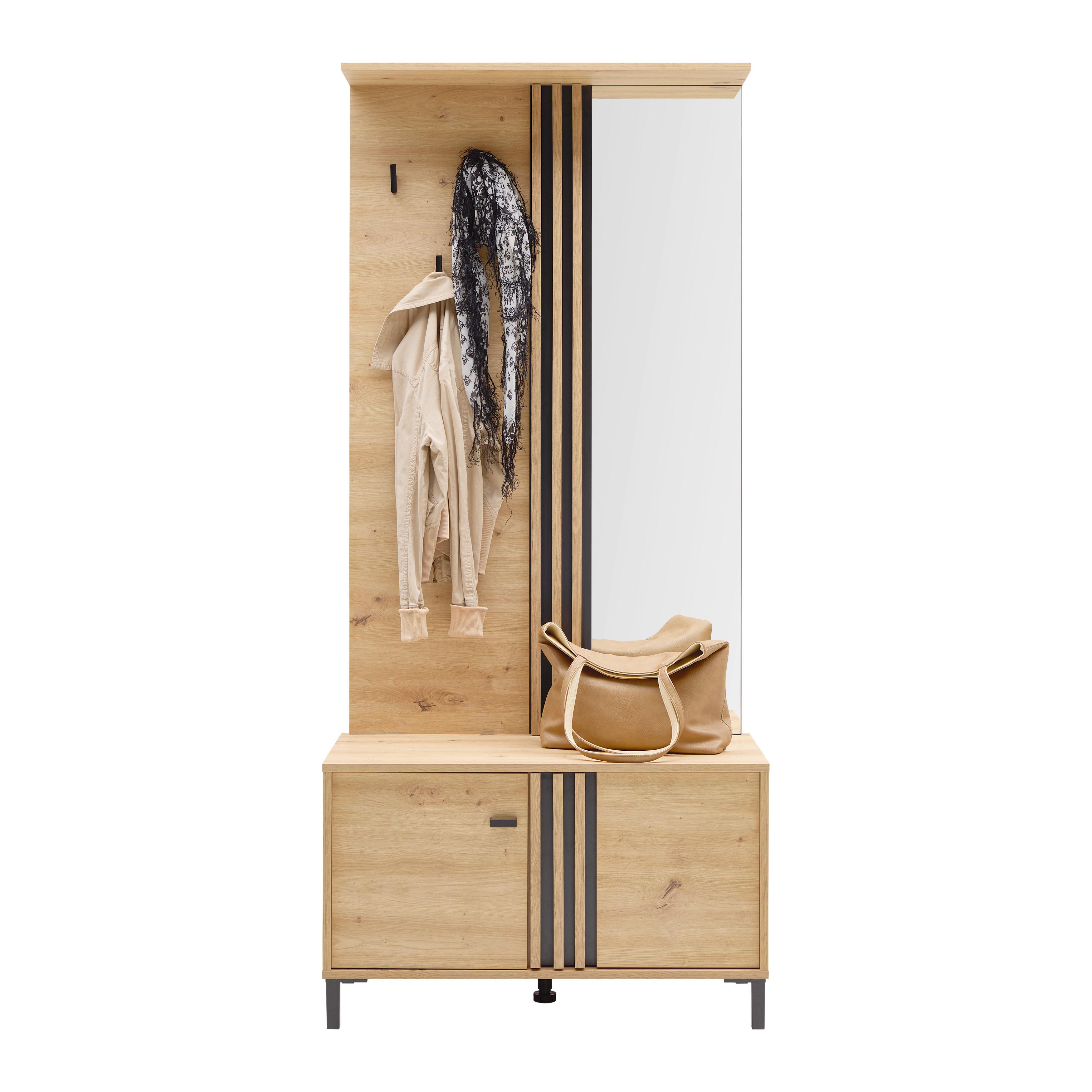 HALLMÖBEL LAVAL - svart/ek Artisan, Modern, trämaterial/glas (87/190/40cm) - Mömax