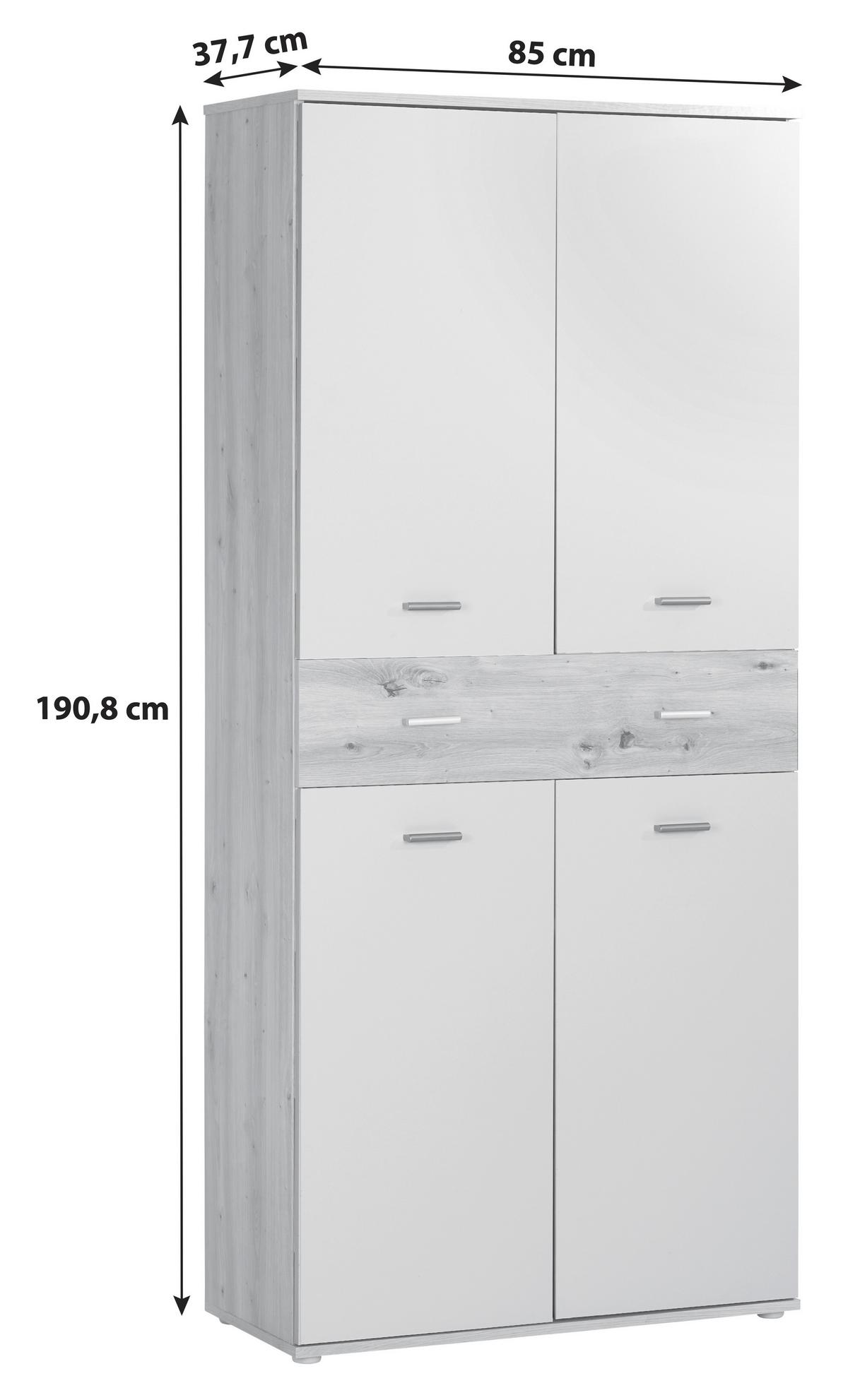 Ormar Za Cipele Köln - bijela/boje hrasta, Moderno, drvni materijal/plastika (85/190,8/37,7cm) - Modern Living