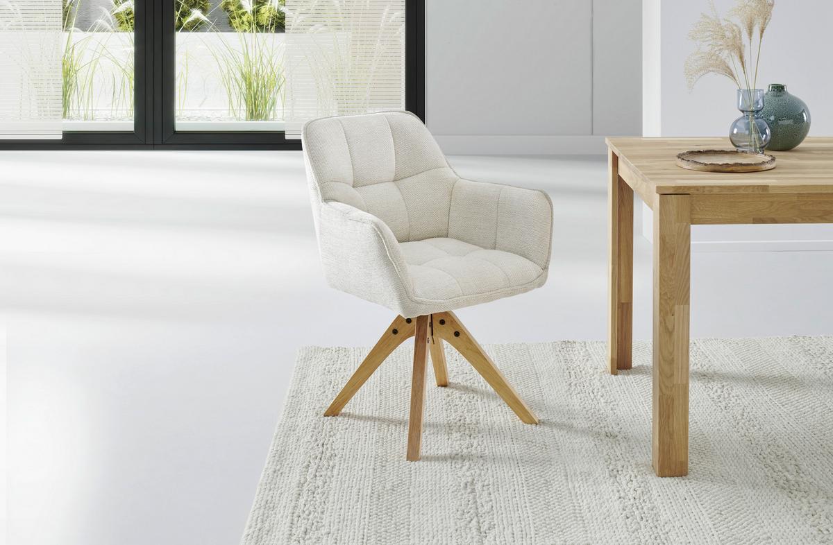 KRZESŁO Z PODŁOKIETNIKAMI KERRY - beżowy/kolor dębowy, Lifestyle, drewno/tkanina (61/85/63cm) - MID.YOU