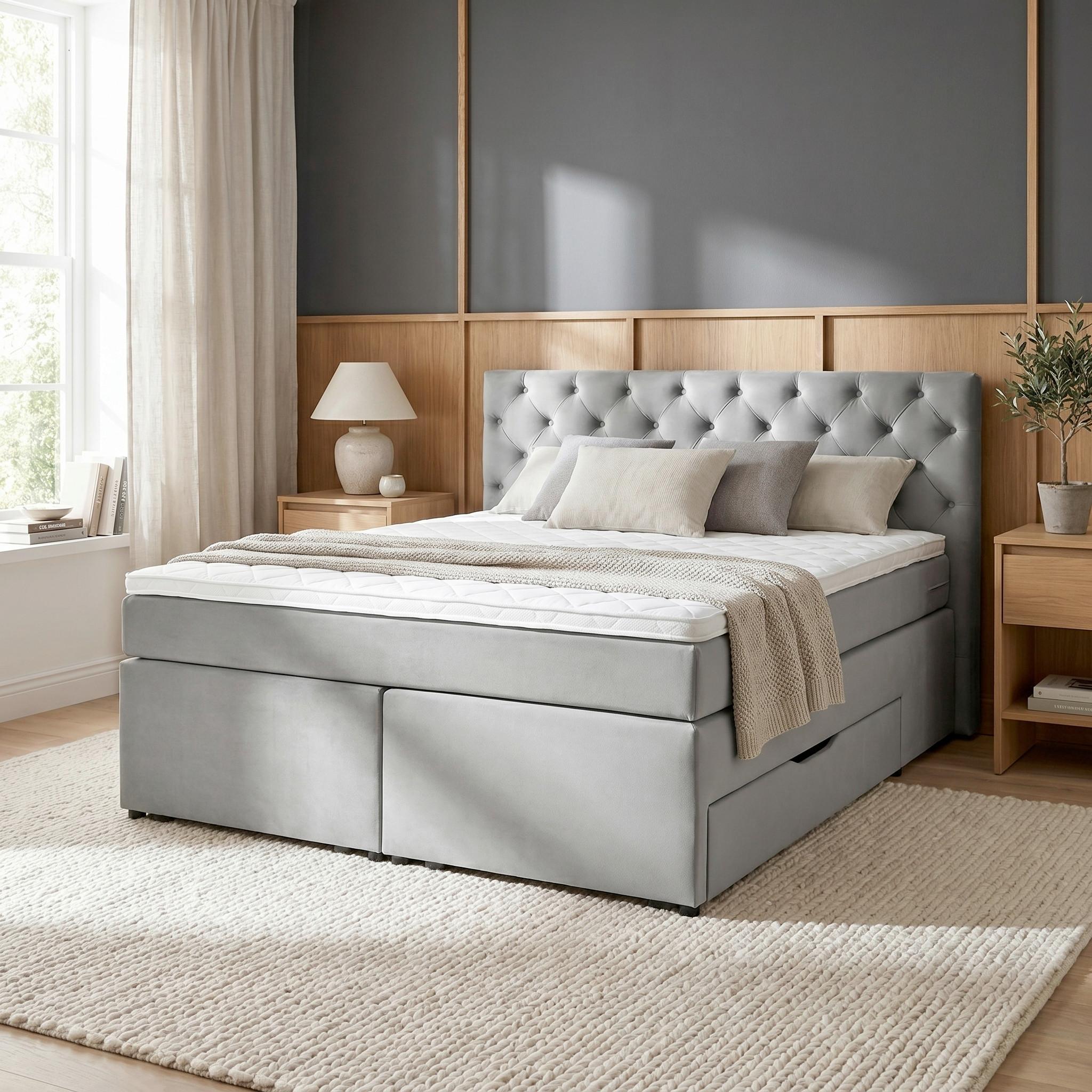 Boxspring Krevet Chester - zelena/crna, drvni materijal/tekstil (160/200cm) - Modern Living