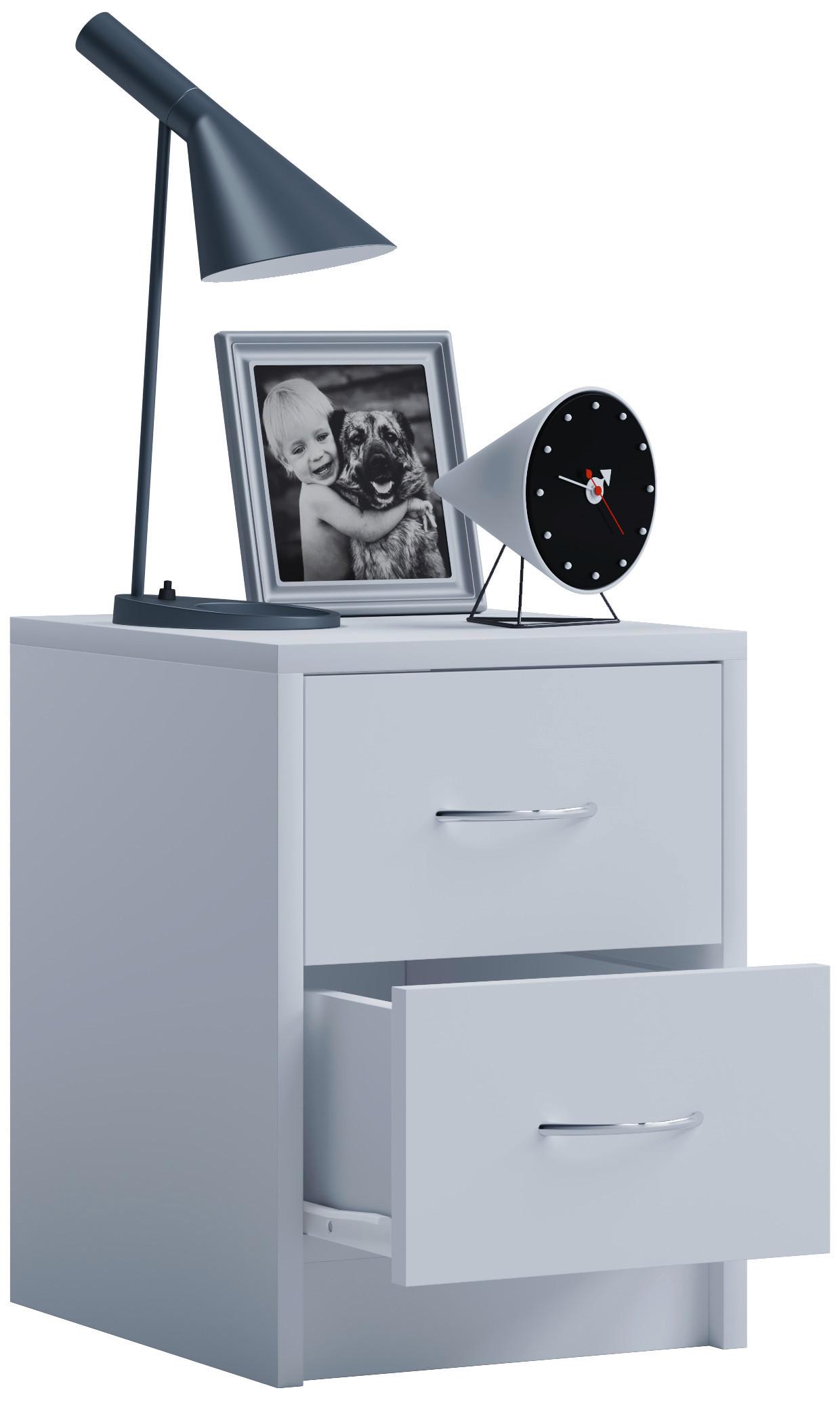 Nočna Omarica Boxal Mini, Bela - bela/barve aluminija, Basics, leseni material (35/40/35cm) - MID.YOU