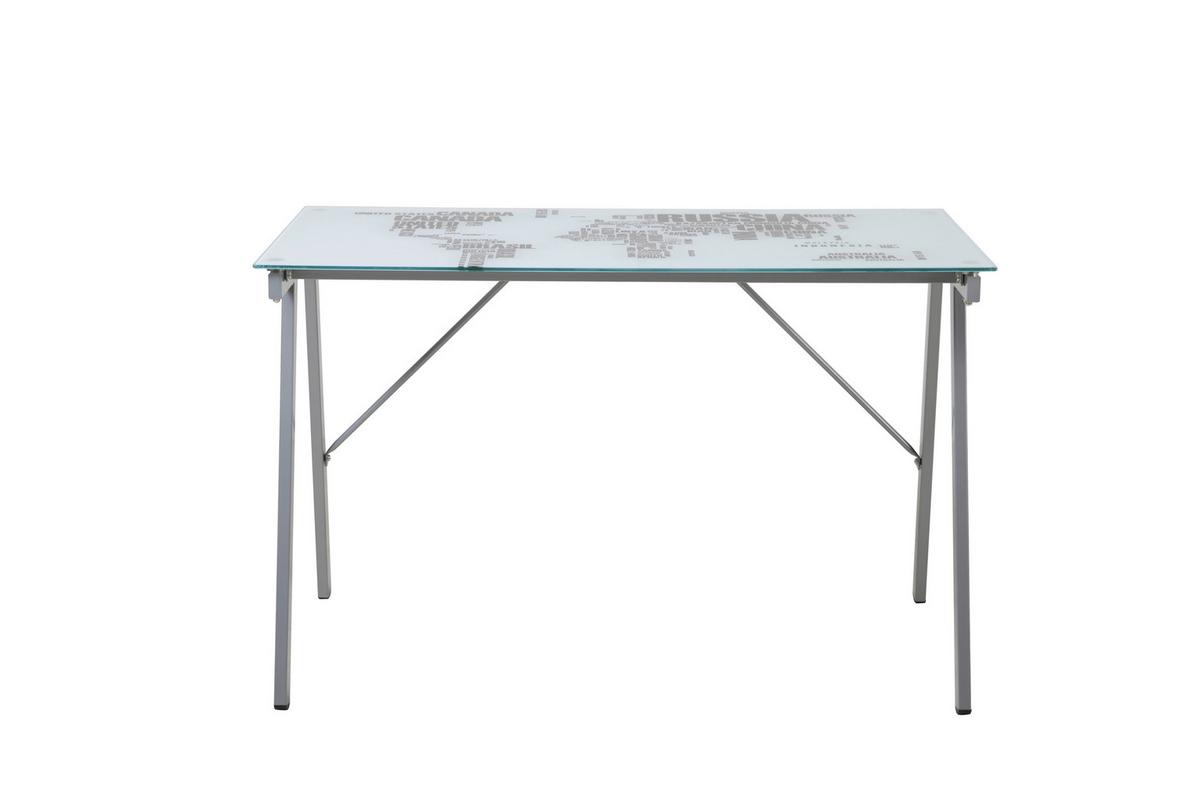 Schreibtisch mit Glasplatte Grau/Weiß ca. 113x58x73cm - Weiß/Grau, Design, Glas/Metall (113/58/73cm) - Livetastic