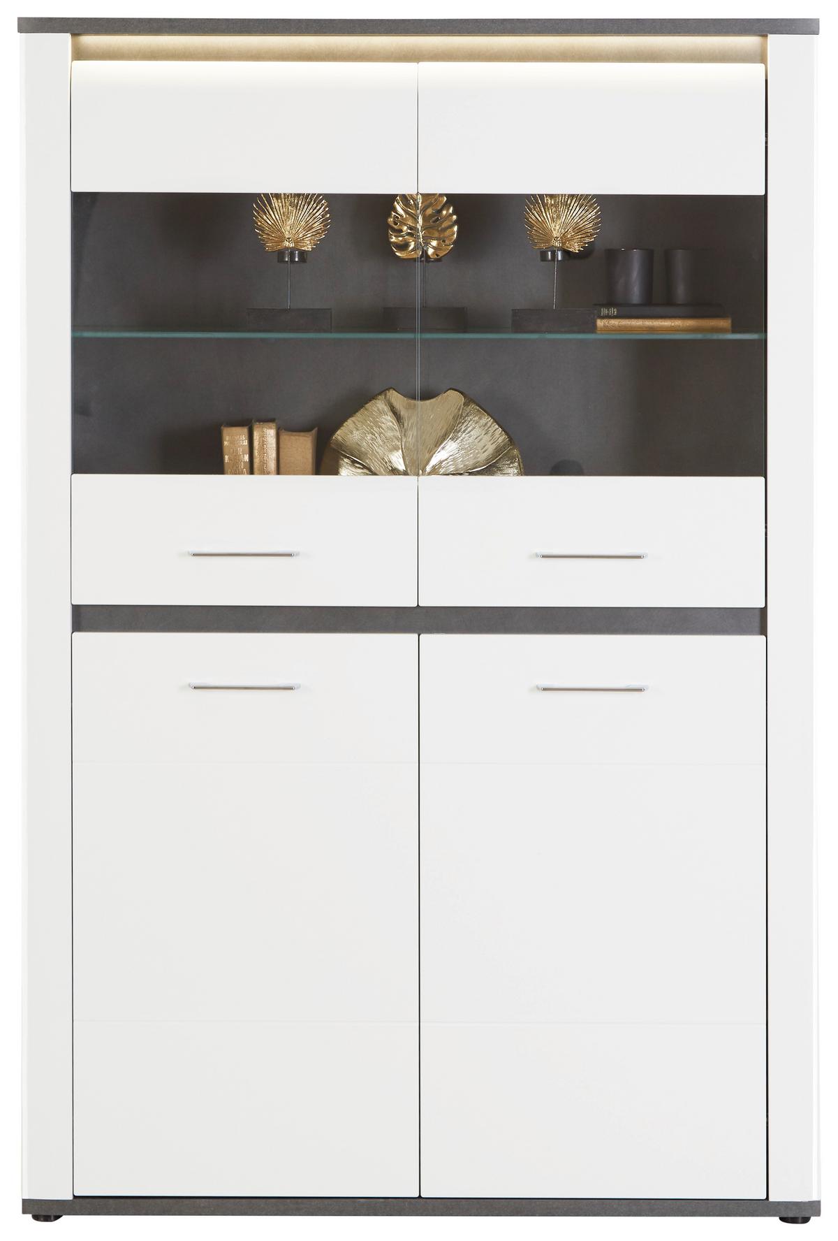 Vitrină Alassio - alb/culoare lemn stejar, Modern, sticlă/material pe bază de lemn (109/163/38cm) - Modern Living