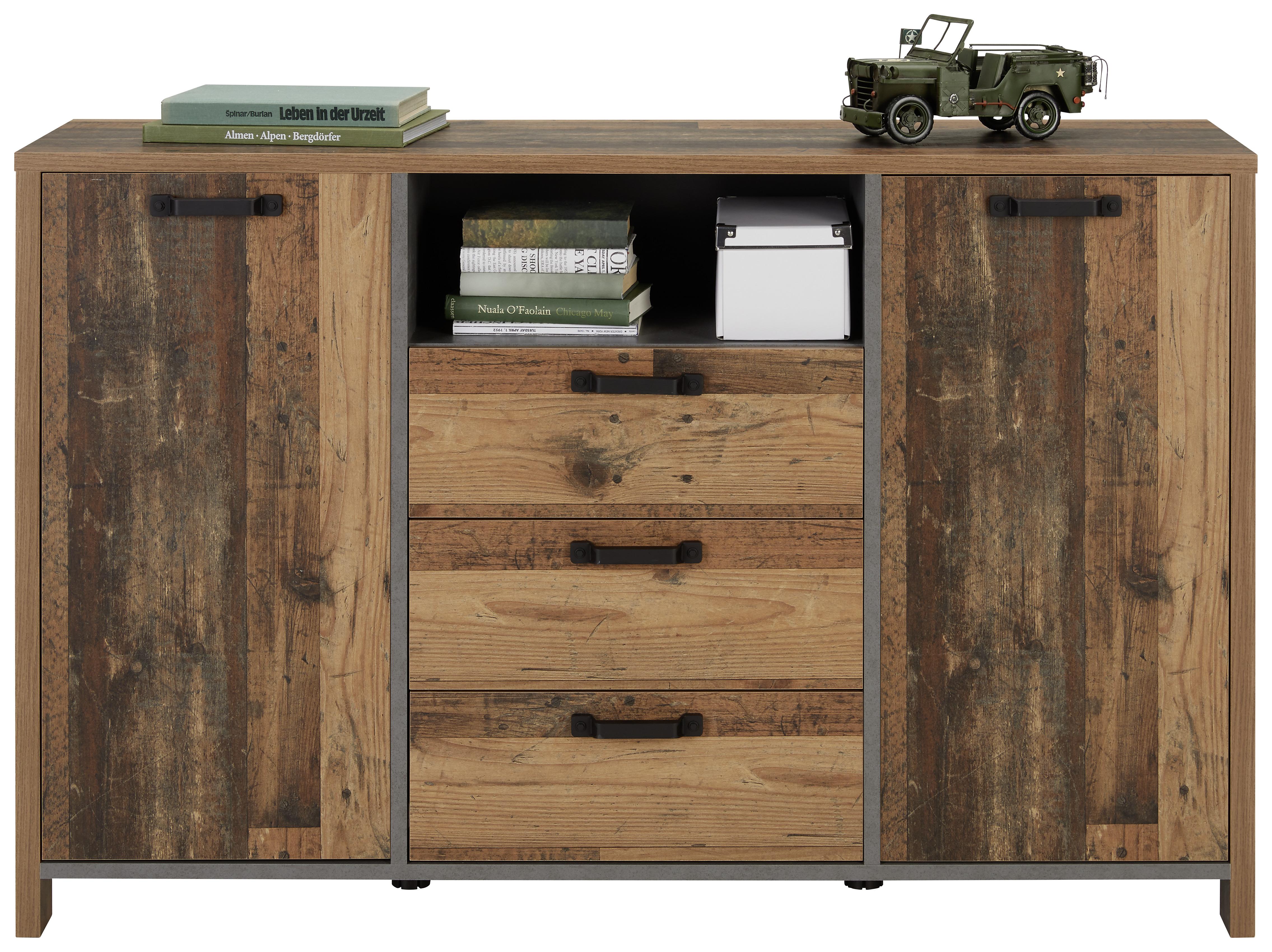 Kommode in Eichefarben/Anthrazit - Eichefarben/Anthrazit, MODERN, Holzwerkstoff/Kunststoff (140/93/38cm) - Modern Living