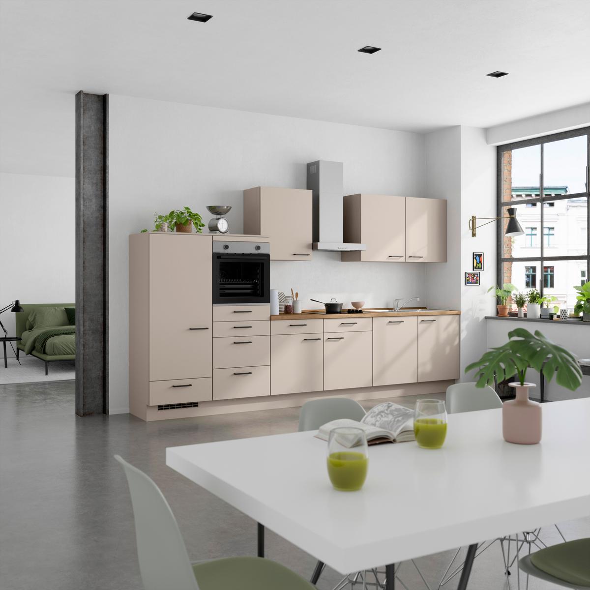 Küchenleerblock Easytouch Low o. Geräte Sandfarben - Sandfarben/Eichefarben, MODERN, Holzwerkstoff/Metall (360cm) - Nobilia