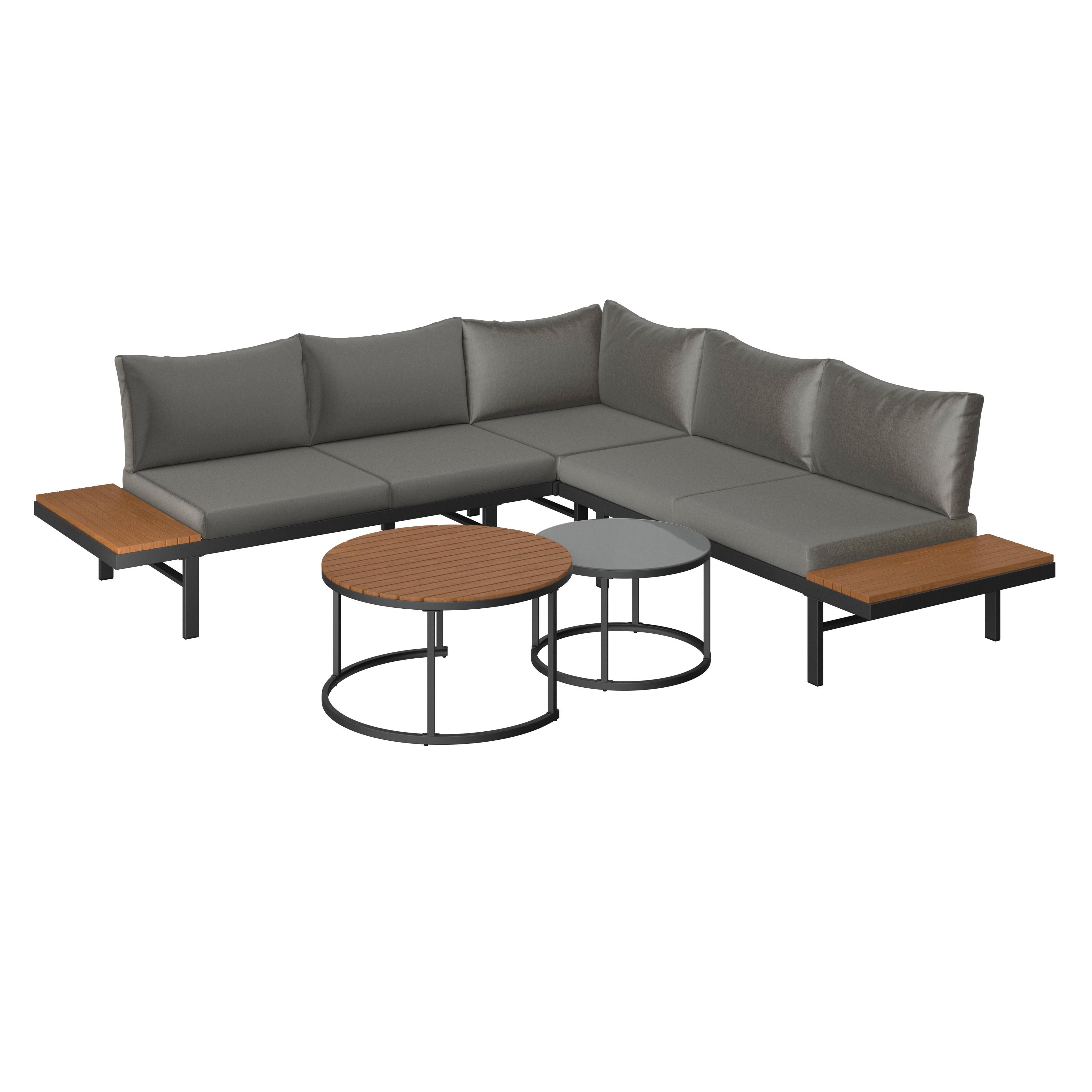 Lounge Garnitura Zürich, Akacija, Kovina, 4-Delno - siva/naravne barve, Moderno, kovina/steklo (261/261cm) - Beldano