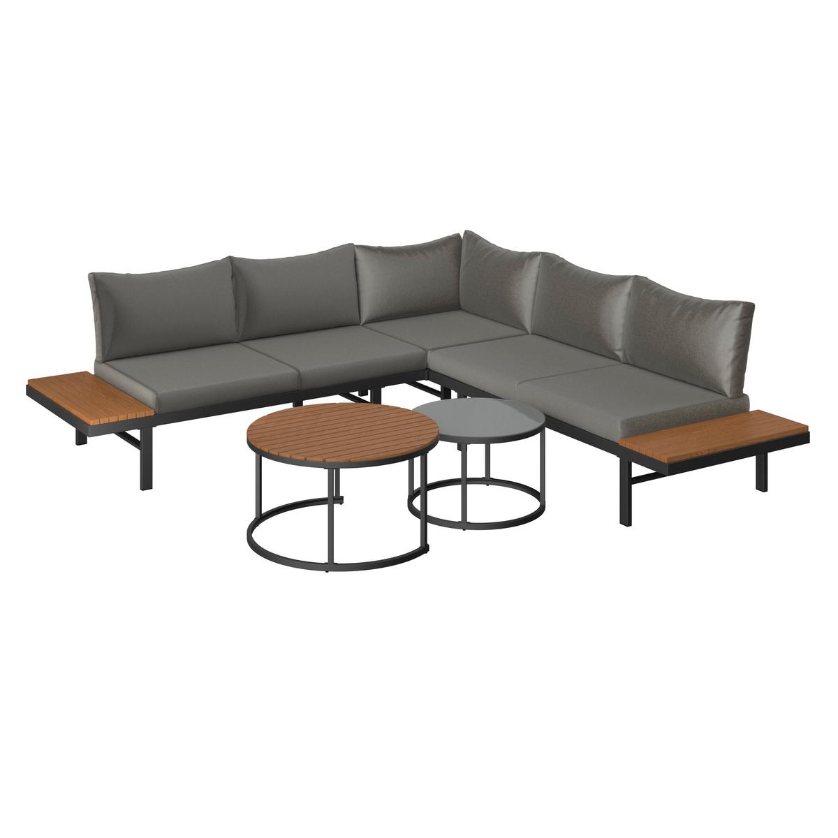 Lounge Garnitura Zürich, Akacija, Kovina, 4-Delno - siva/naravne barve, Moderno, kovina/steklo (261/261cm) - Beldano