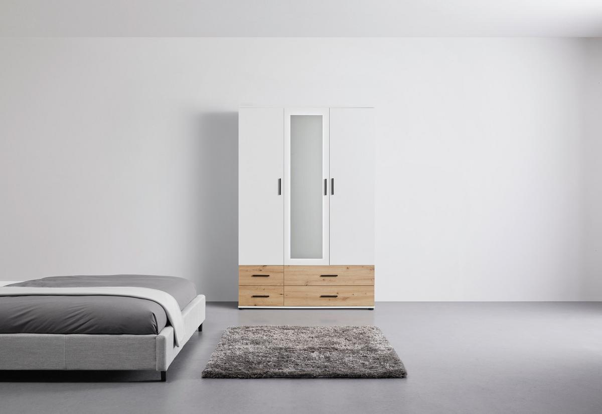 Kleiderschrank in Weiss/Eichefarben - Weiss/Schwarz, Konventionell, Holzwerkstoff/Kunststoff (127/188/52cm) - Mömax