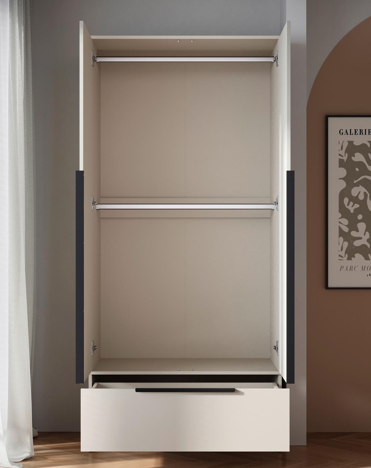 Omara Za Oblačila Spirit, Bež, Kašmir - kašmir/črna, Konvencionalno, kovina/leseni material (90,2/192,9/51cm) - P & B