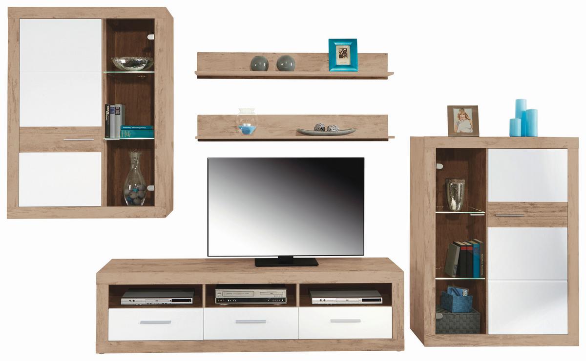 Element TV Malta - alb/culoare lemn stejar, Modern, lemn (185/50/42cm) - Modern Living
