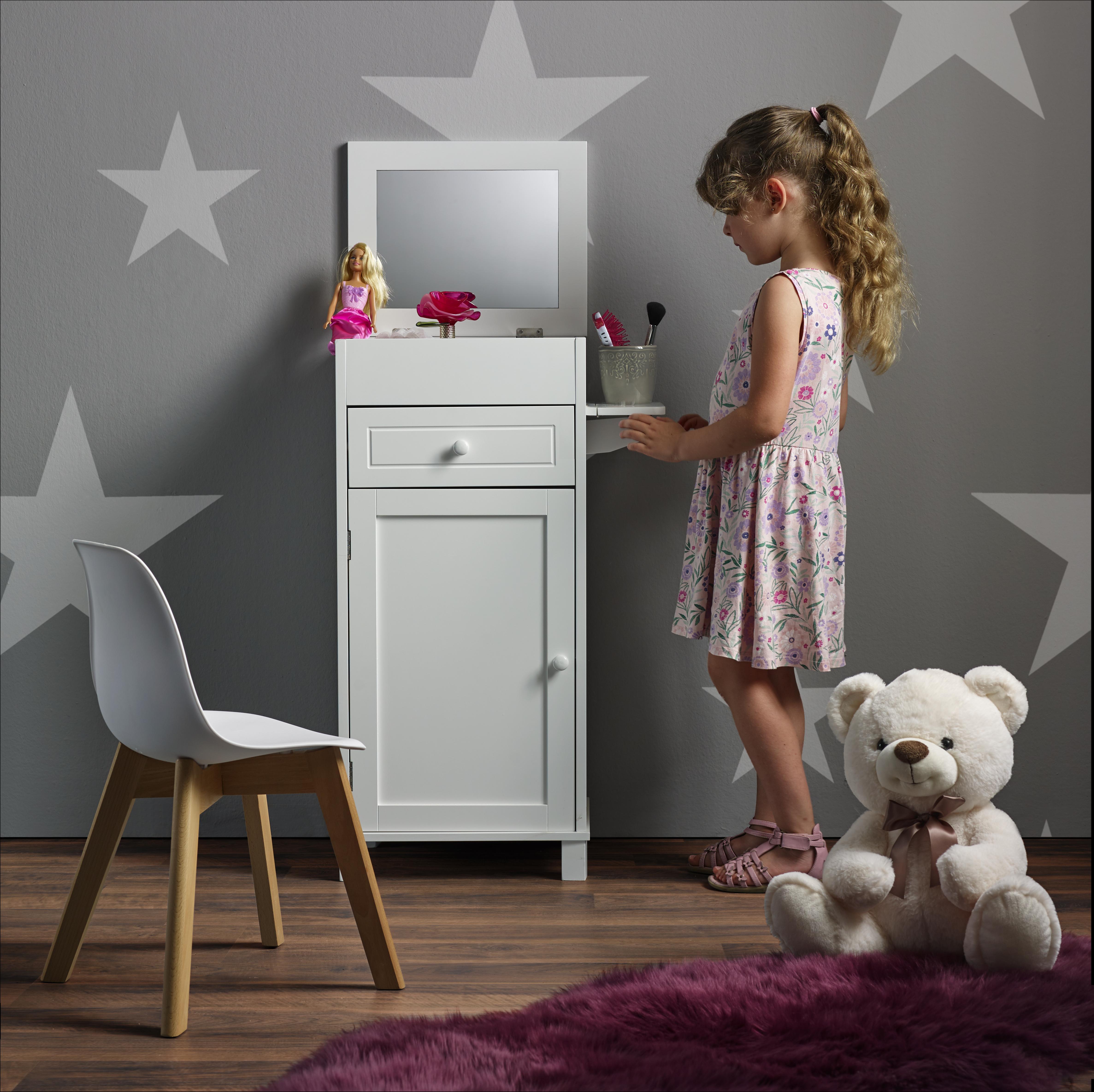 Schmuckschrank für Kinder mit Spiegel in Weiß 'Julien' - Weiß, MODERN, Glas/Holz (37,6/81,3/32cm) - Bessagi Kids