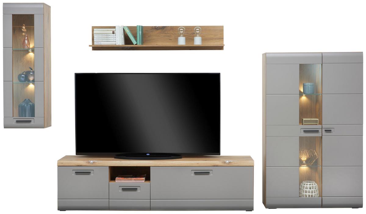 Vitrină suspendată Auris - gri, Modern, sticlă/material pe bază de lemn (40,3/123,4/37,1cm) - Modern Living