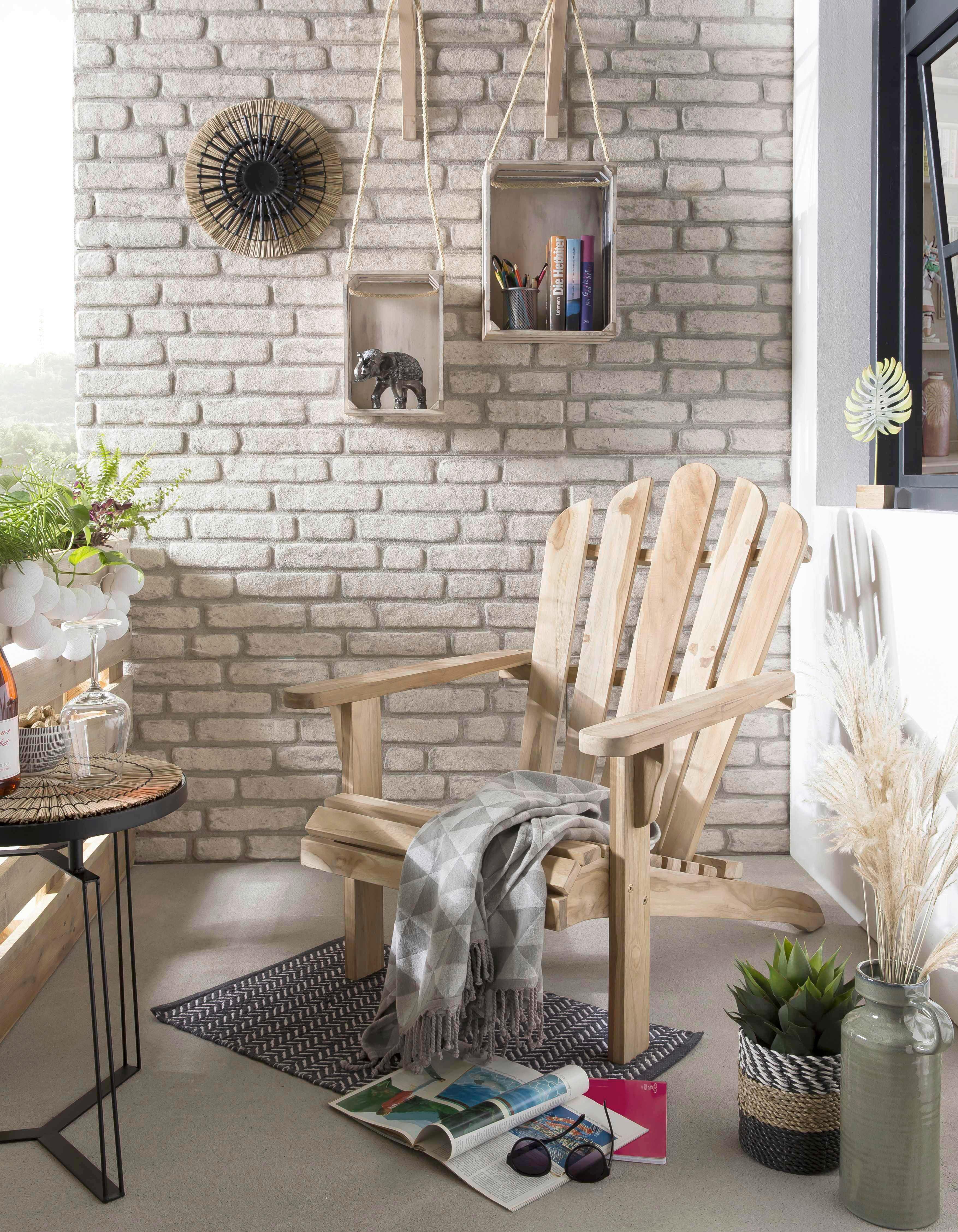 Gartensessel-Adirondack Naturfarben Teakholz - Naturfarben, Natur, Holz (57/104/73cm) - Gardenson