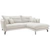 Ecksofa Lava Weiß Velours - Creme/Schwarz, Design, Textil/Metall (255/180cm) - Livetastic