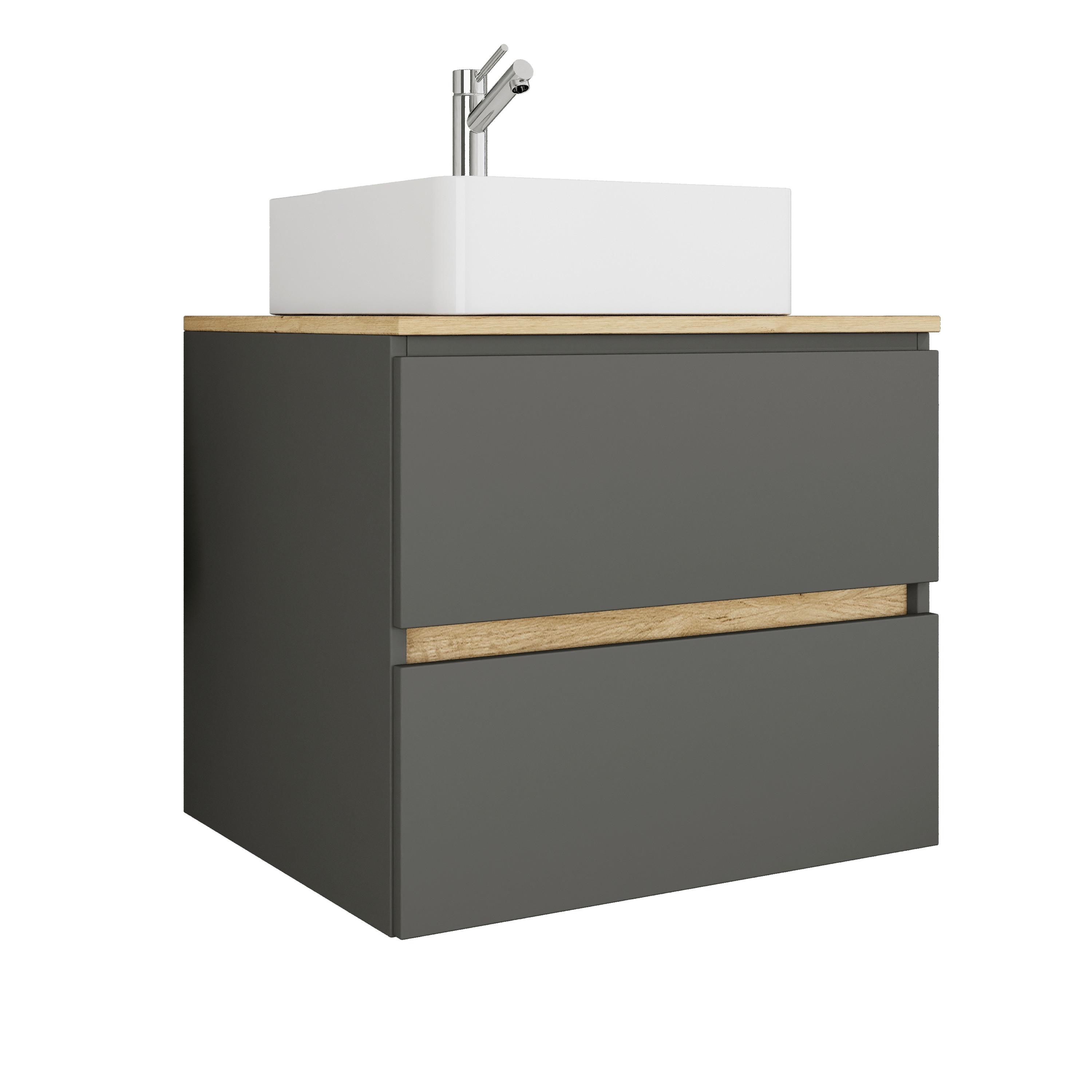 Badezimmer Cosila - Honigeiche/Weiss, Trend, Keramik/Holzwerkstoff (60/67/51cm) - MID.YOU