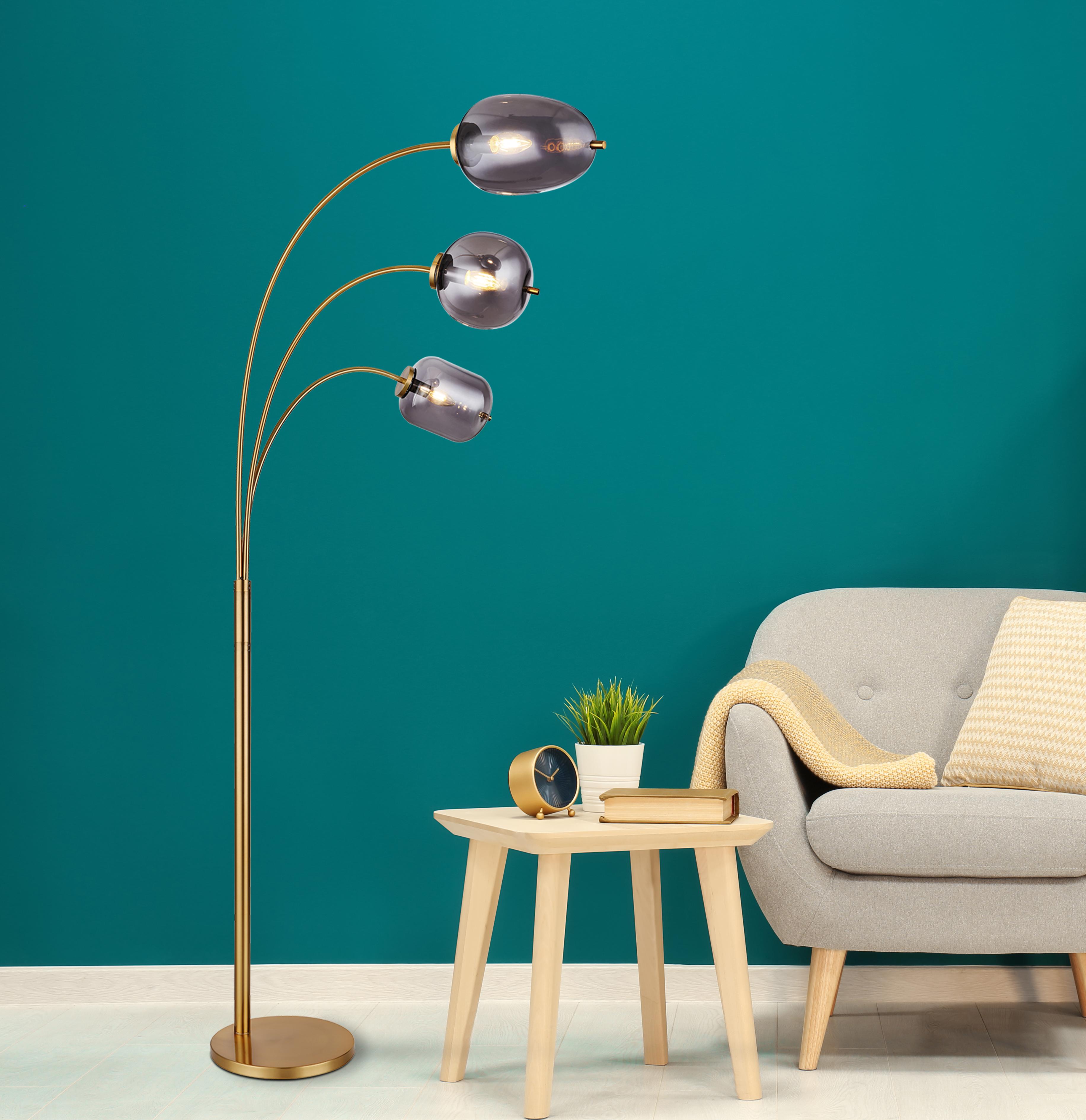 Stehleuchte Blacky I max. 40 Watt - Messingfarben/Grau, Design, Glas/Metall (80/60/175cm) - Globo
