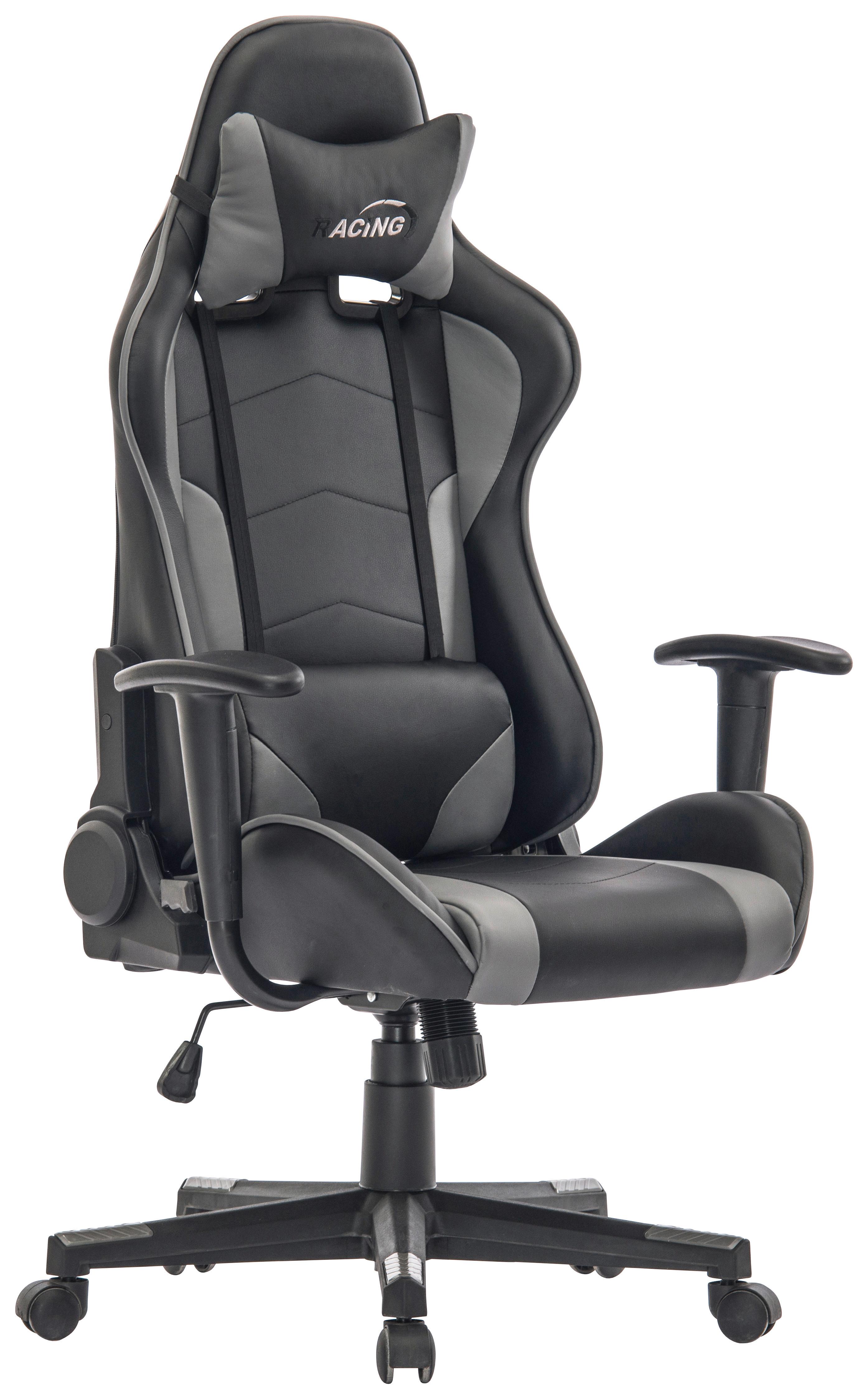 chaise gaming im Lederlook - gris/noir, Modern, matière synthétique/textile (70,5/126-136/59cm) - Mömax