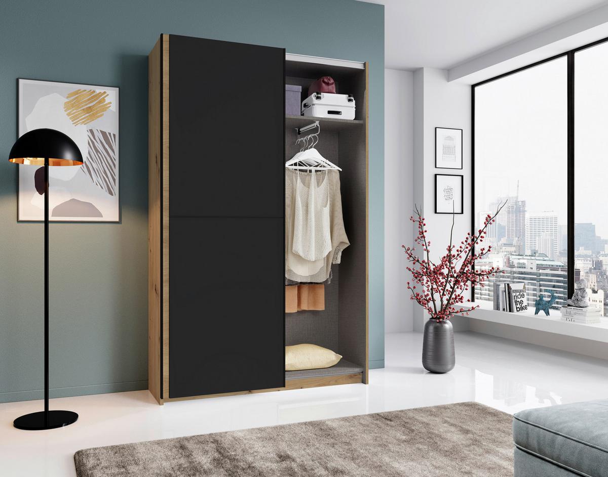 Omara Z Drsnimi Vrati Starter, Barva Hrasta, Črna - črna/barve hrasta, Basics, kovina/leseni material (125/195,5/38cm) - P & B