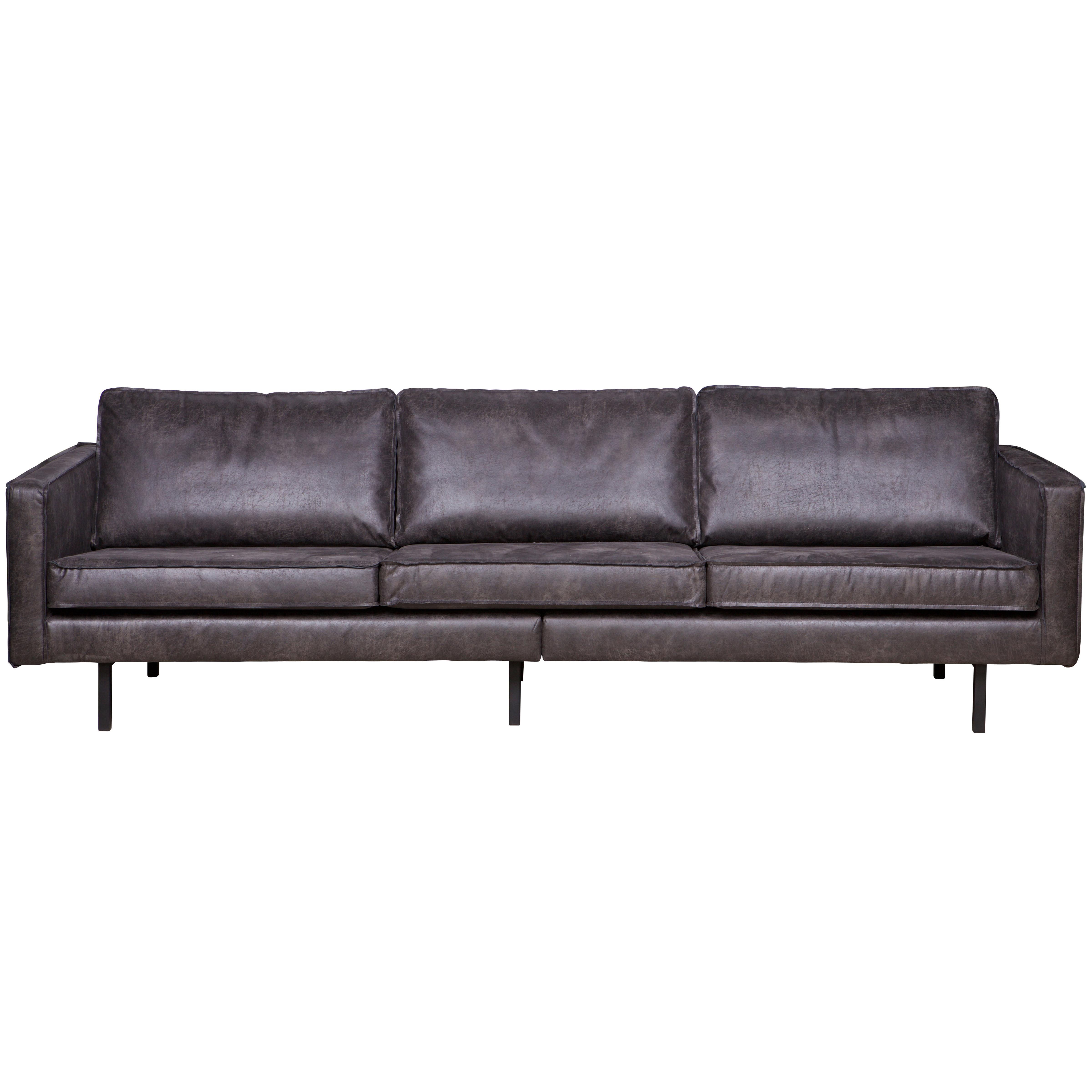 3 Sitzer Sofa Rodeo Schwarz B: 277cm - Schwarz, Design, Leder/Metall (277/85/86cm) - Livetastic