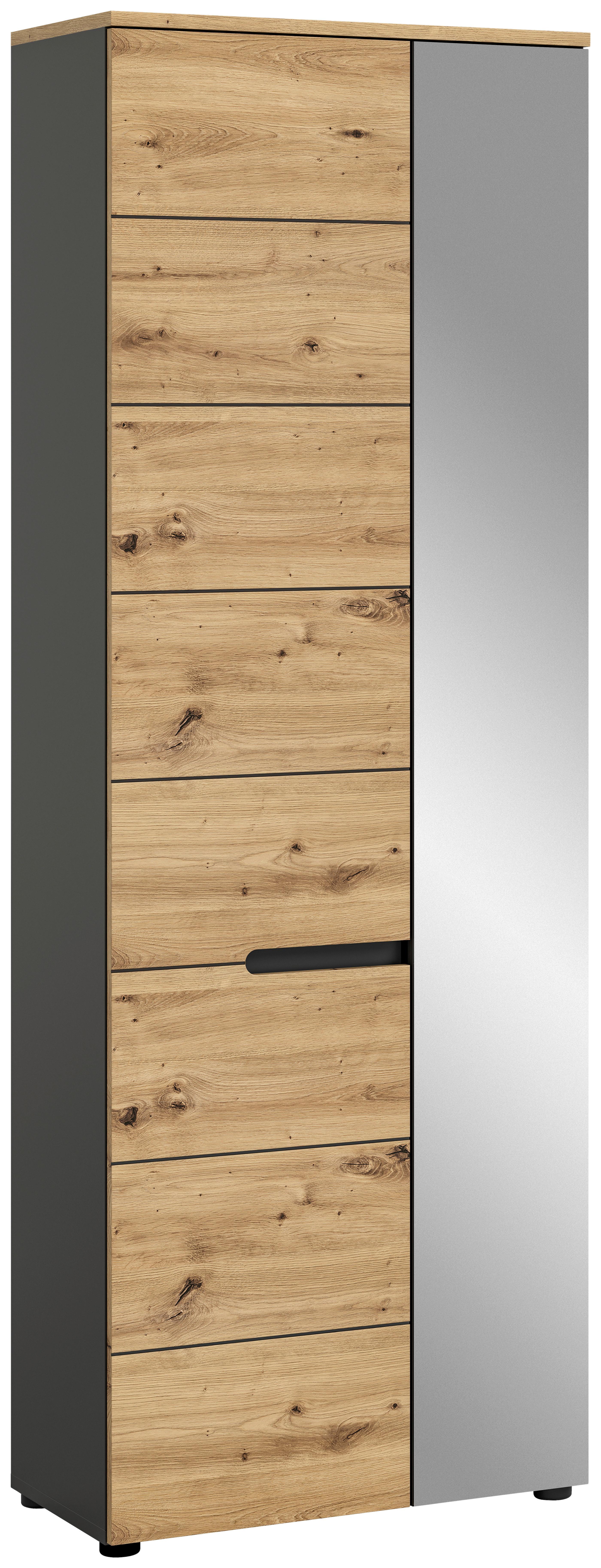 Garderobenschrank Canu ca. 65x190x37cm Eiche Dekor,Grau - KONVENTIONELL, Glas/Holzwerkstoff (65/190/37cm) - MID.YOU