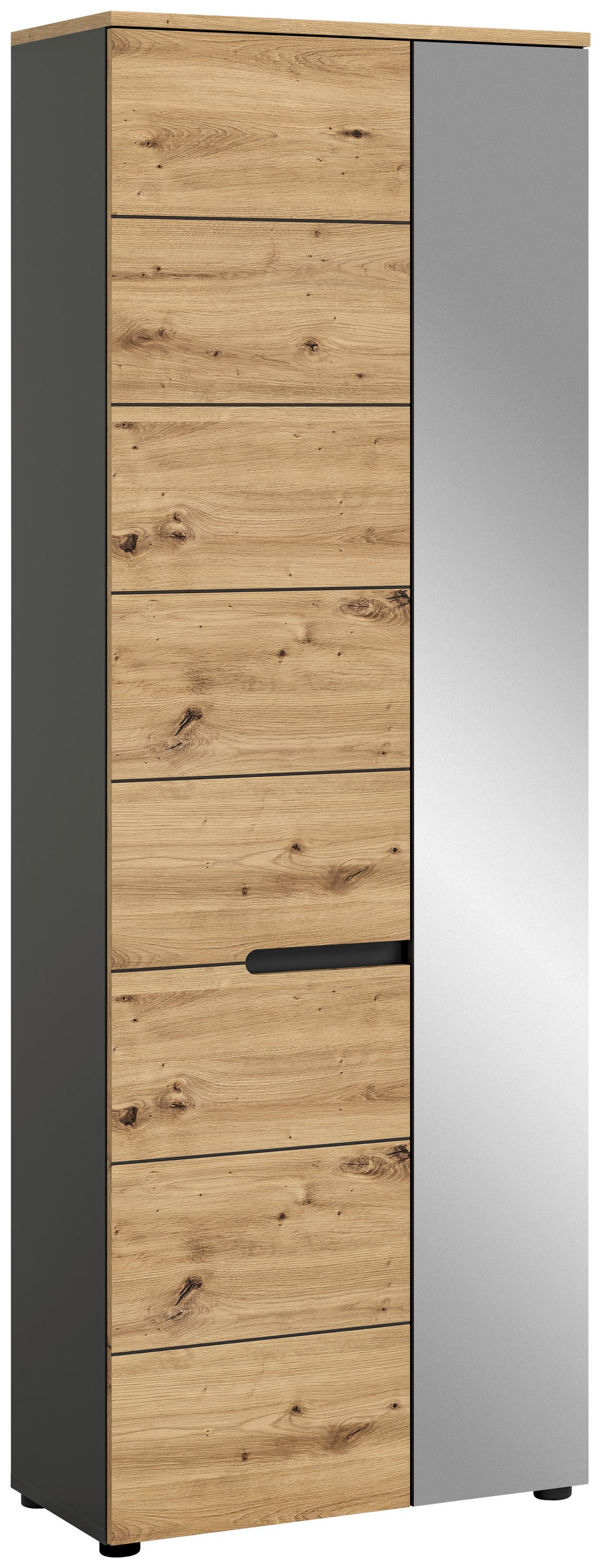 Garderobenschrank Canu ca. 65x190x37cm Eiche Dekor,Grau - KONVENTIONELL, Glas/Holzwerkstoff (65/190/37cm) - MID.YOU