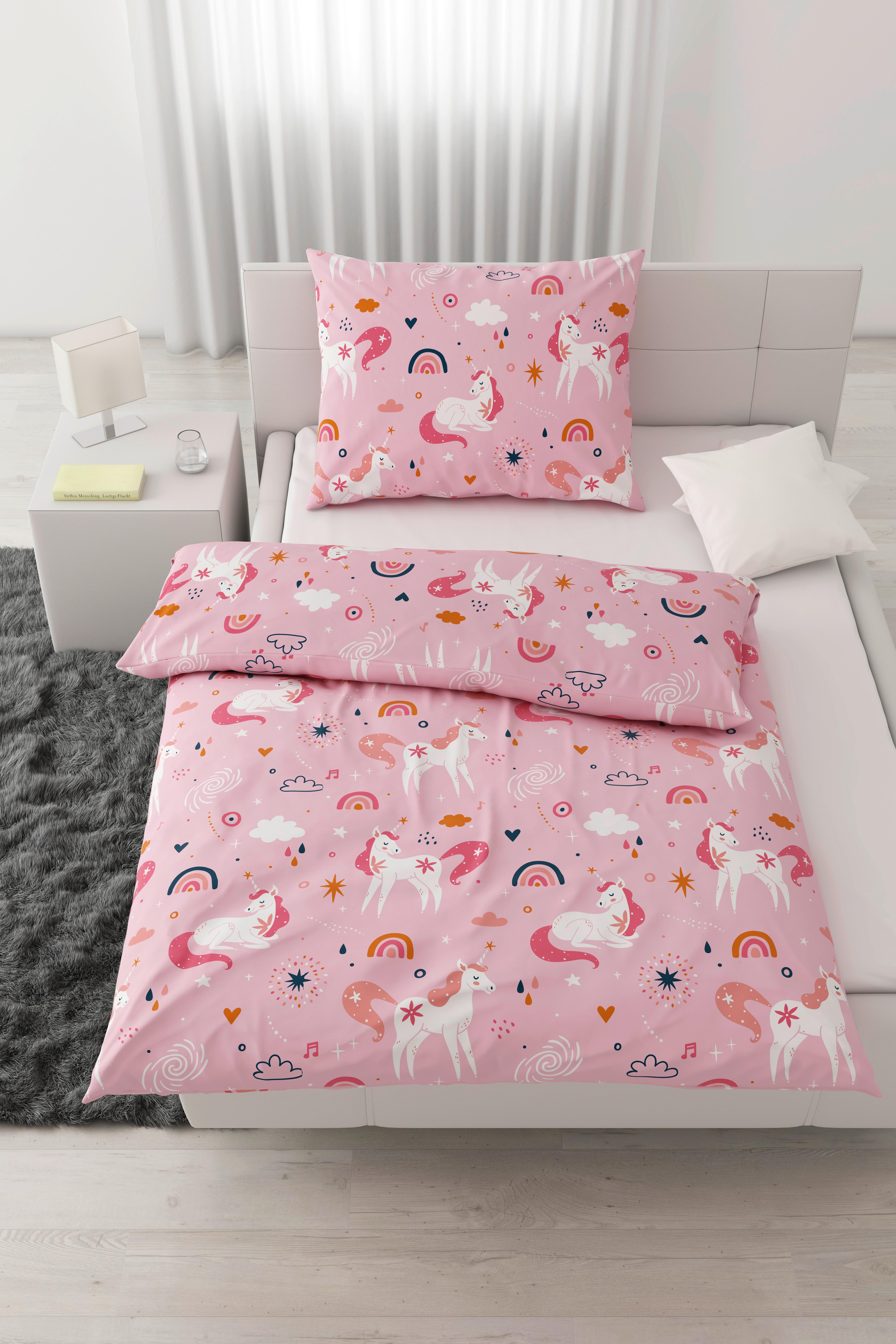 Kinderbettwäscheset EINHORN - Hellrosa, Textil (160/210cm) - Mömax