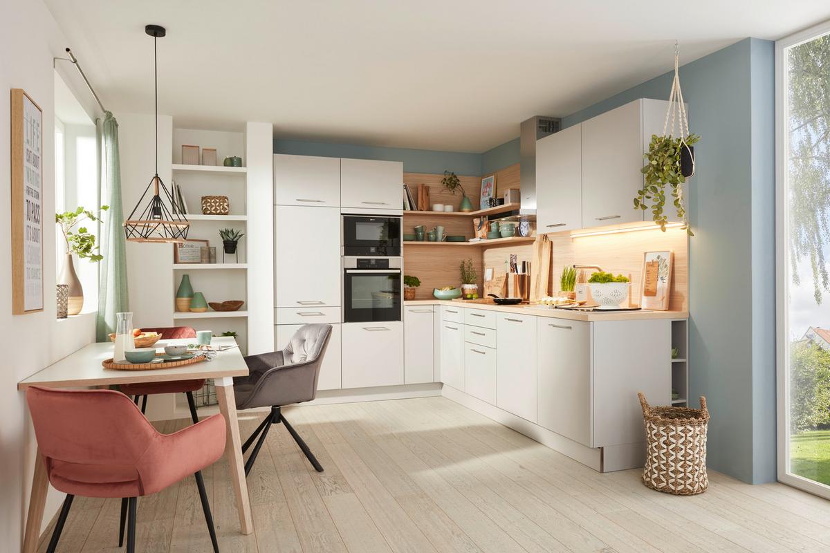 Kuhinja Po Meri Manhattan Uni - platinaste barve/srebrne barve, Moderno, leseni material (230/295cm) - Nolte Küchen