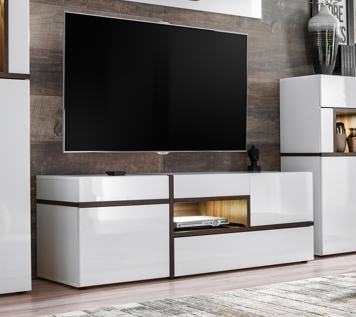 Wohnwand Cross Weiß/Ulmefarben - Ulmefarben/Weiß Hochglanz, MODERN, Holzwerkstoff/Kunststoff (330/195/50cm) - Premium Living