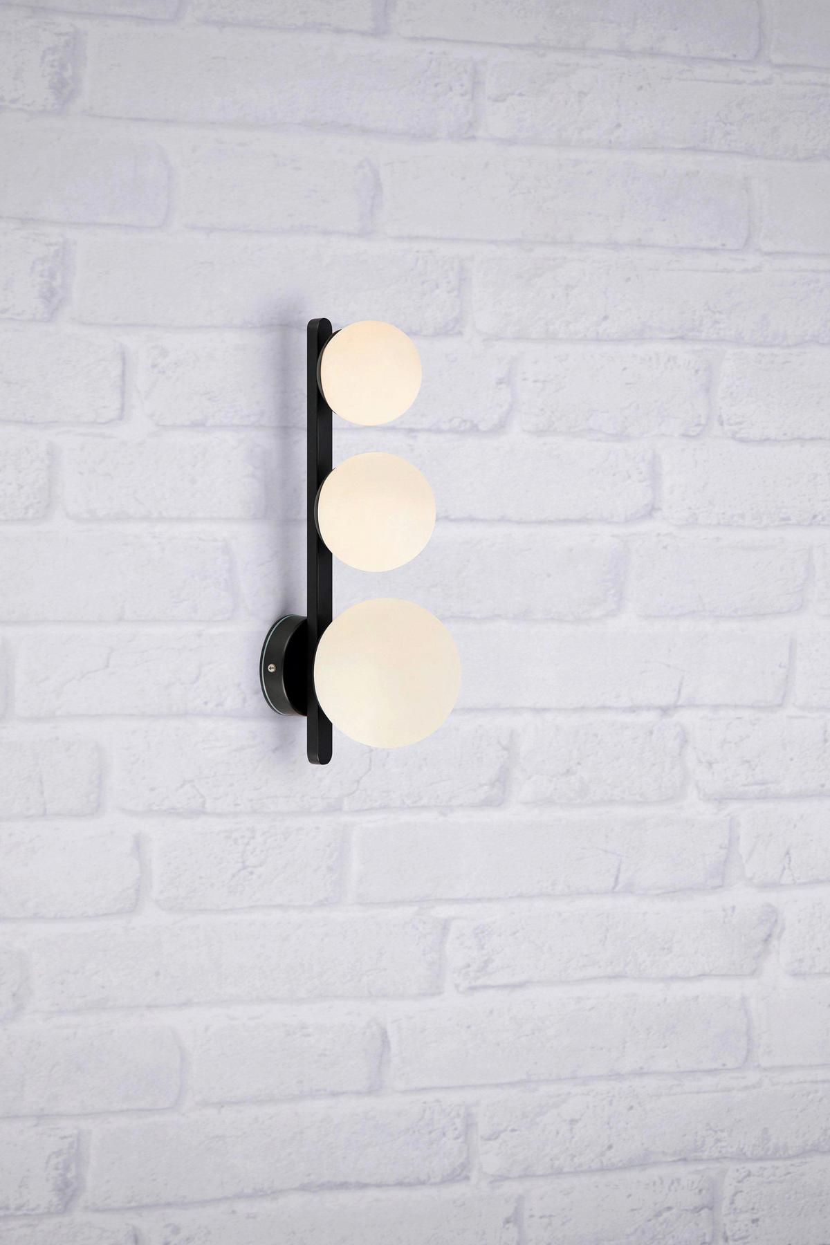 Wandleuchte Puro max. 20 Watt - Opal/Schwarz, Basics (13,5/65,5/18cm) - Markslöjd