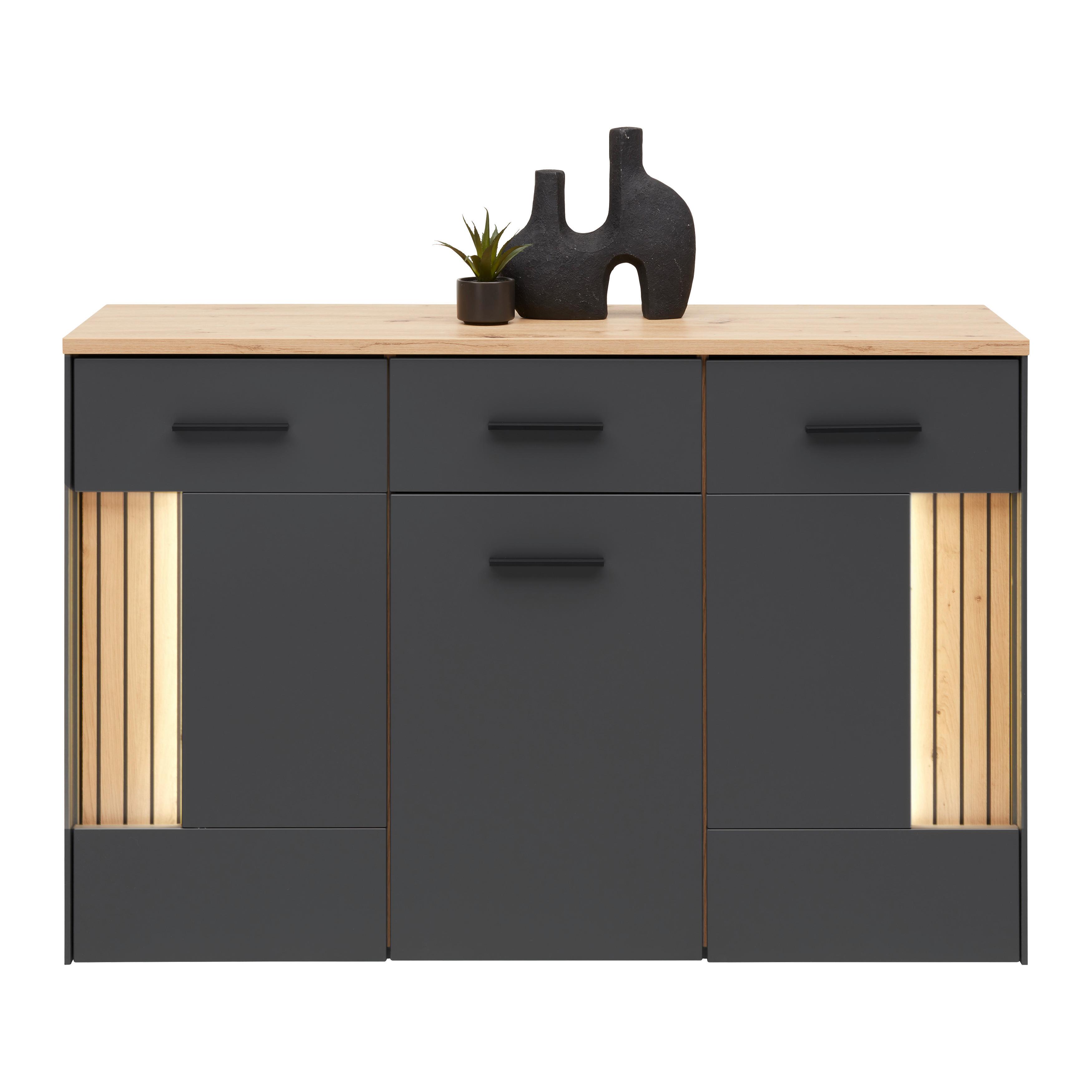 SIDEBOARD ALARA - svart, Modern, metall/trämaterial (128/87/40cm) - Mömax