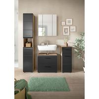 Kopalnica Ice, Črna, Barva Hrasta, 4-Delna - črna/temni hrast, Basics, umetna masa/leseni material (120cm) - MID.YOU