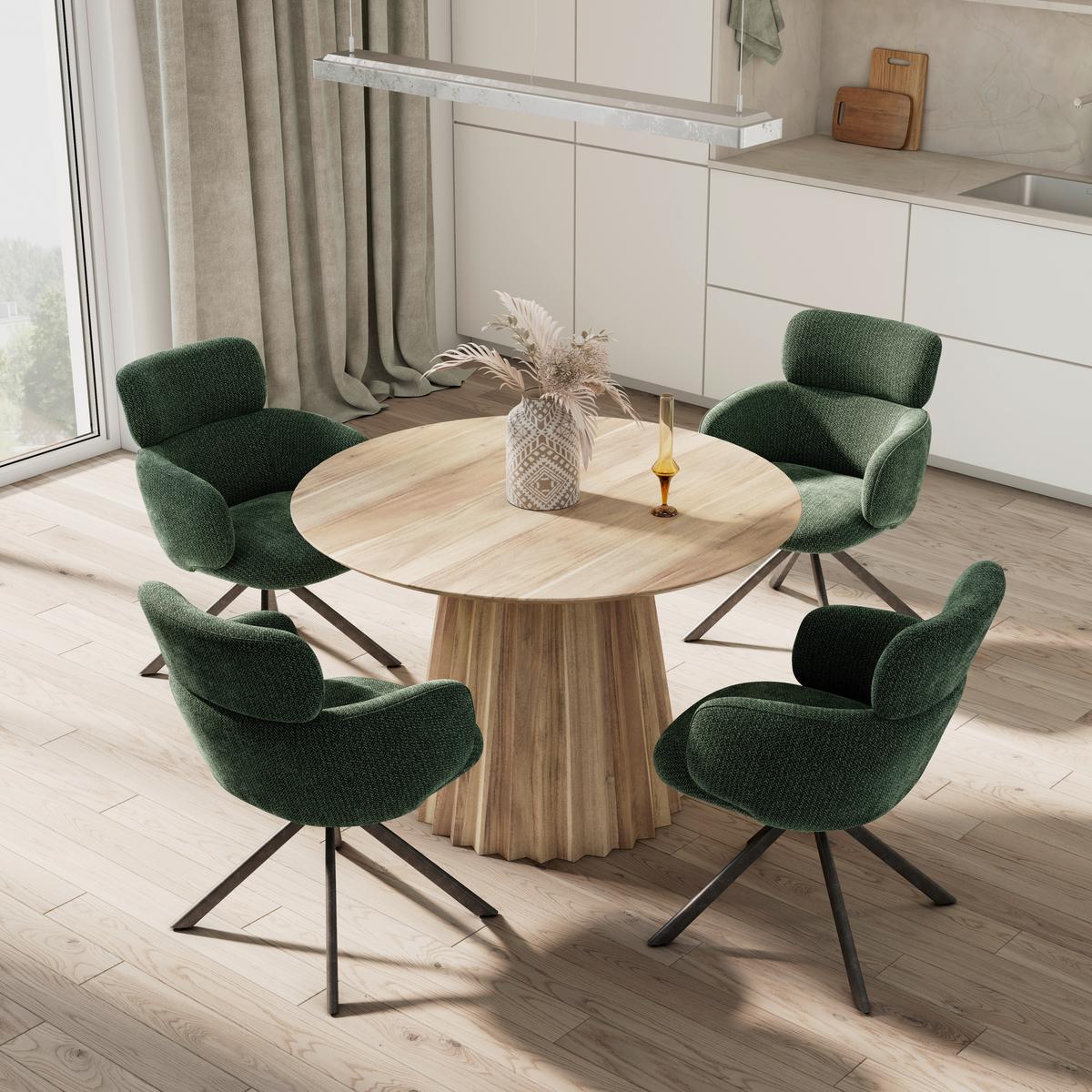 Armlehnstuhl Liora Grün Webstoff Drehbar Gepolstert - Schwarz/Grün, MODERN, Textil/Metall (57,5/84/61cm) - Bessagi Home