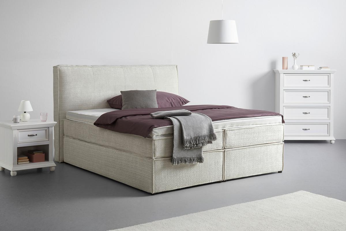 ŁÓŻKO BOXSPRING LION - beżowy/czarny, Konventionell, materiał drewnopochodny/tkanina (160/200cm) - Premium Living