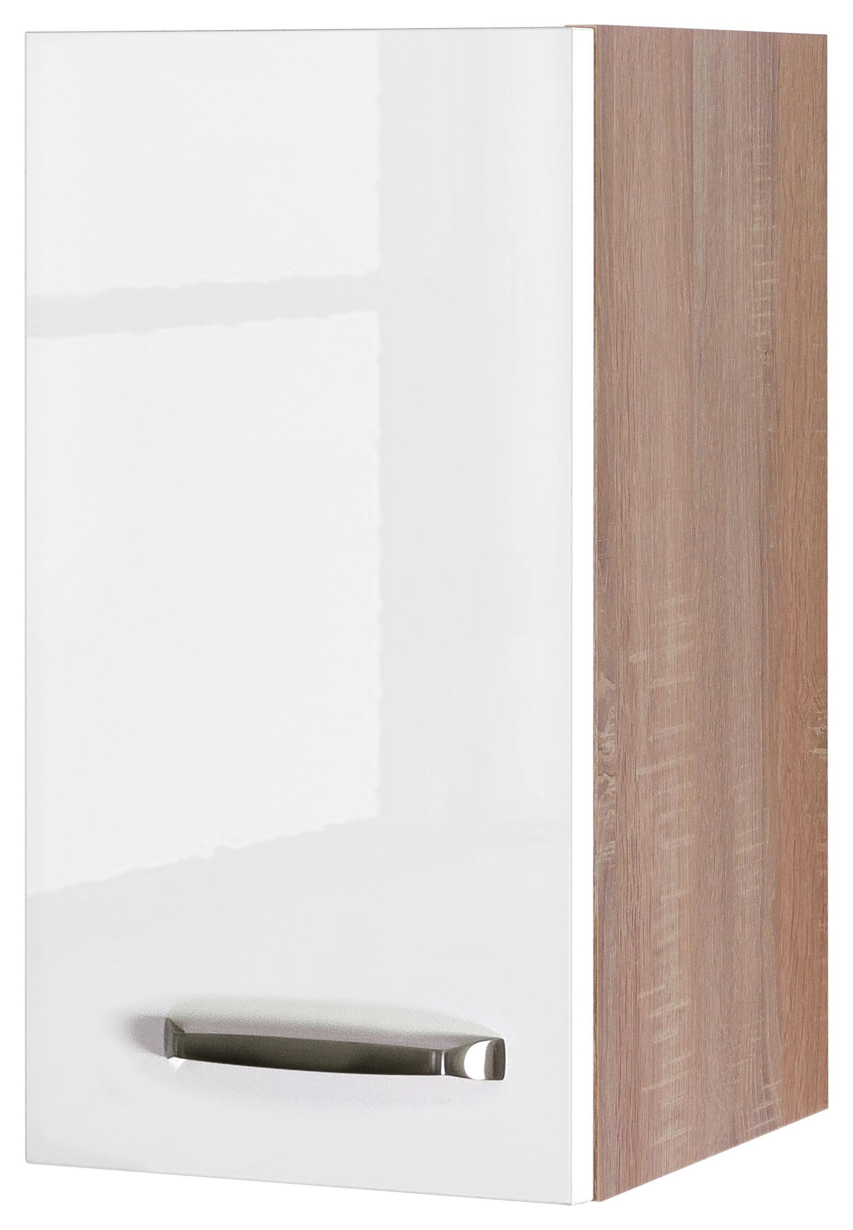 Küchenoberschrank Weiß Hochglanz/Eiche - Edelstahlfarben/Weiß Hochglanz, MODERN, Holzwerkstoff/Metall (30/54,8/32cm) - FlexWell