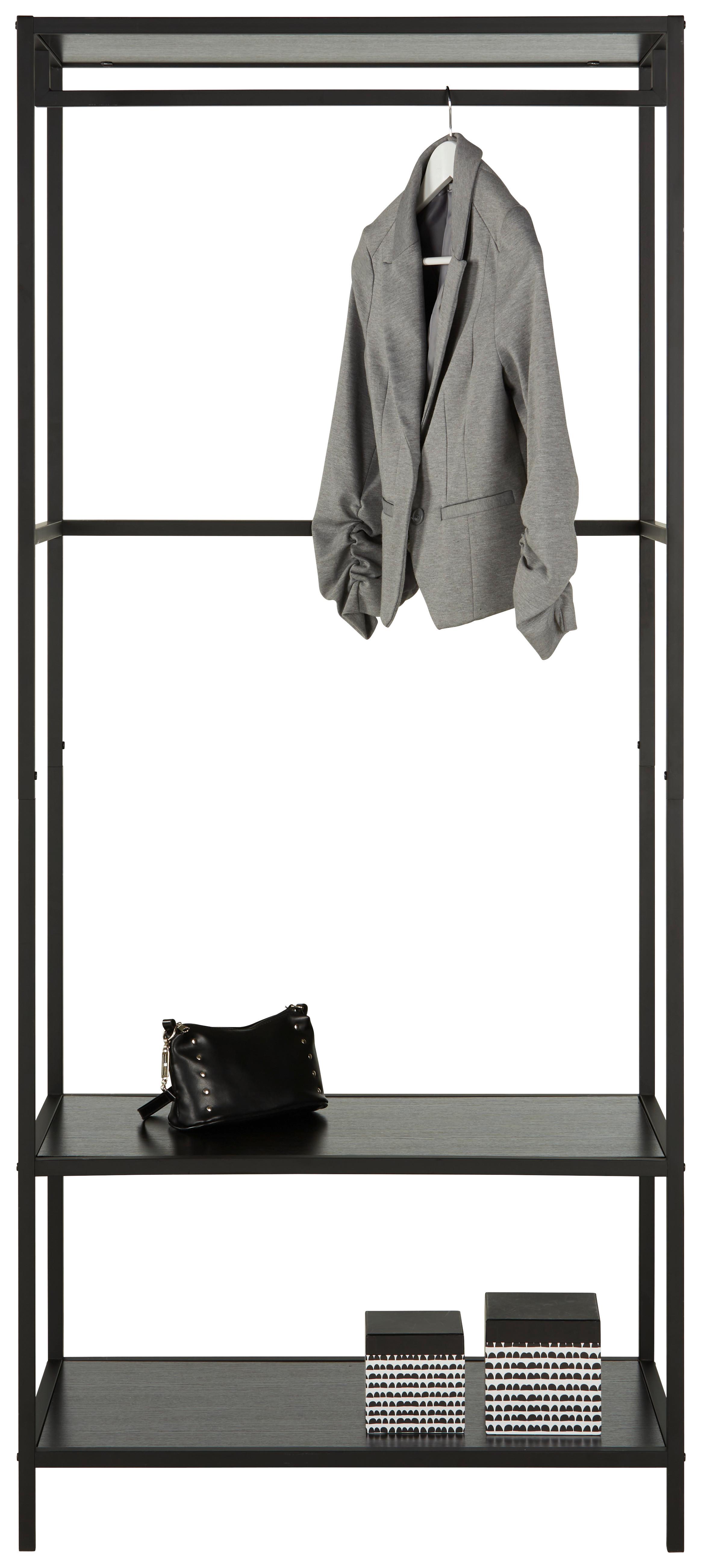 Ruhaállvány Polccal Stilos - fekete, Modern, faalapú anyag/fém (80/185/44cm) - Mömax