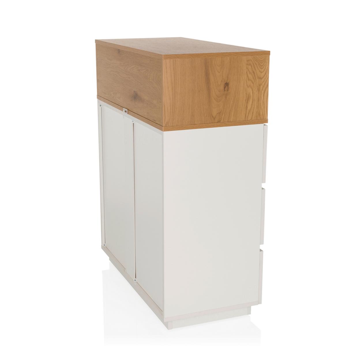 Komoda Melmo, Bela, Barva Hrasta - barve hrasta/bela, Moderno, umetna masa/leseni material (80/100/40cm) - MID.YOU