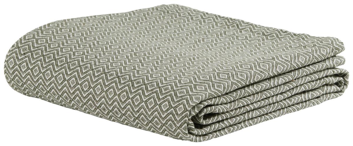 Überwurf Dobby Raute in Grün/Weiß ca.140x210cm - Weiss/Grün, Textil (140/210cm) - Premium Living