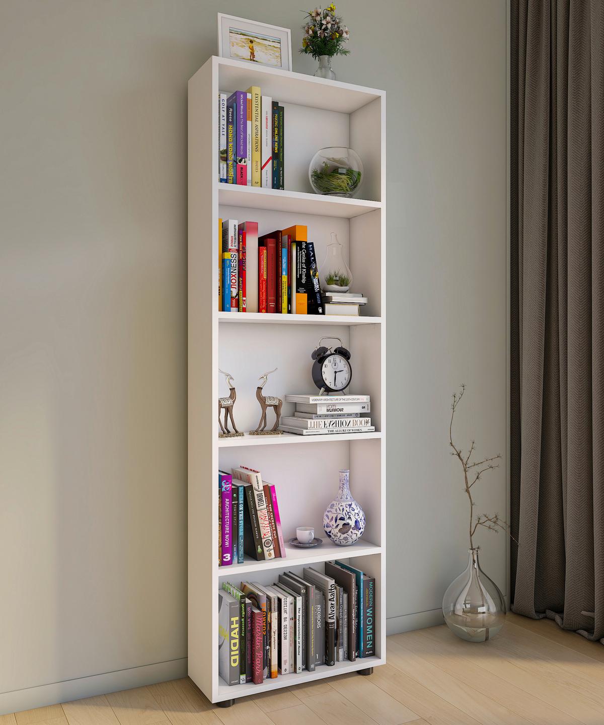 Regal Bulas, Bela - črna/bela, Basics, umetna masa/leseni material (56/169/20cm) - MID.YOU