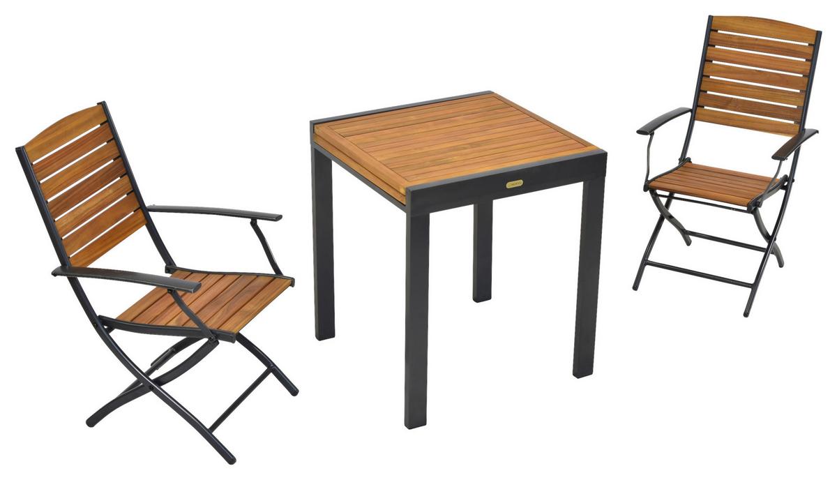Set Za Balkon Santorini, 3-Delno, Aluminij, Masivno - barve grafita/naravne barve, Moderno, kovina/les - Gardenson