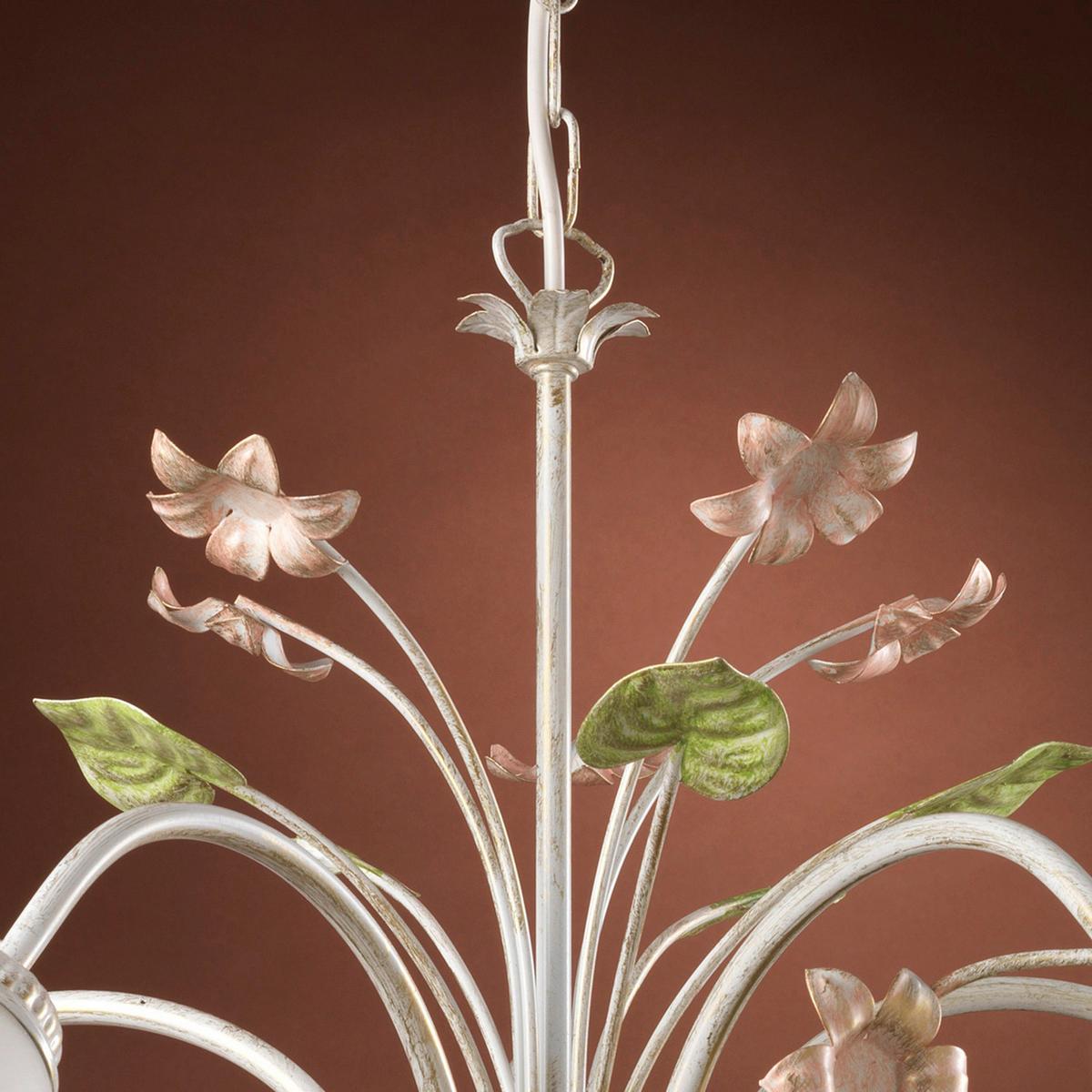 Kronleuchter Botton d'oro Weiß/Pink max. 6 Watt - Pink/Weiß, Natur, Glas/Metall (65/100cm)