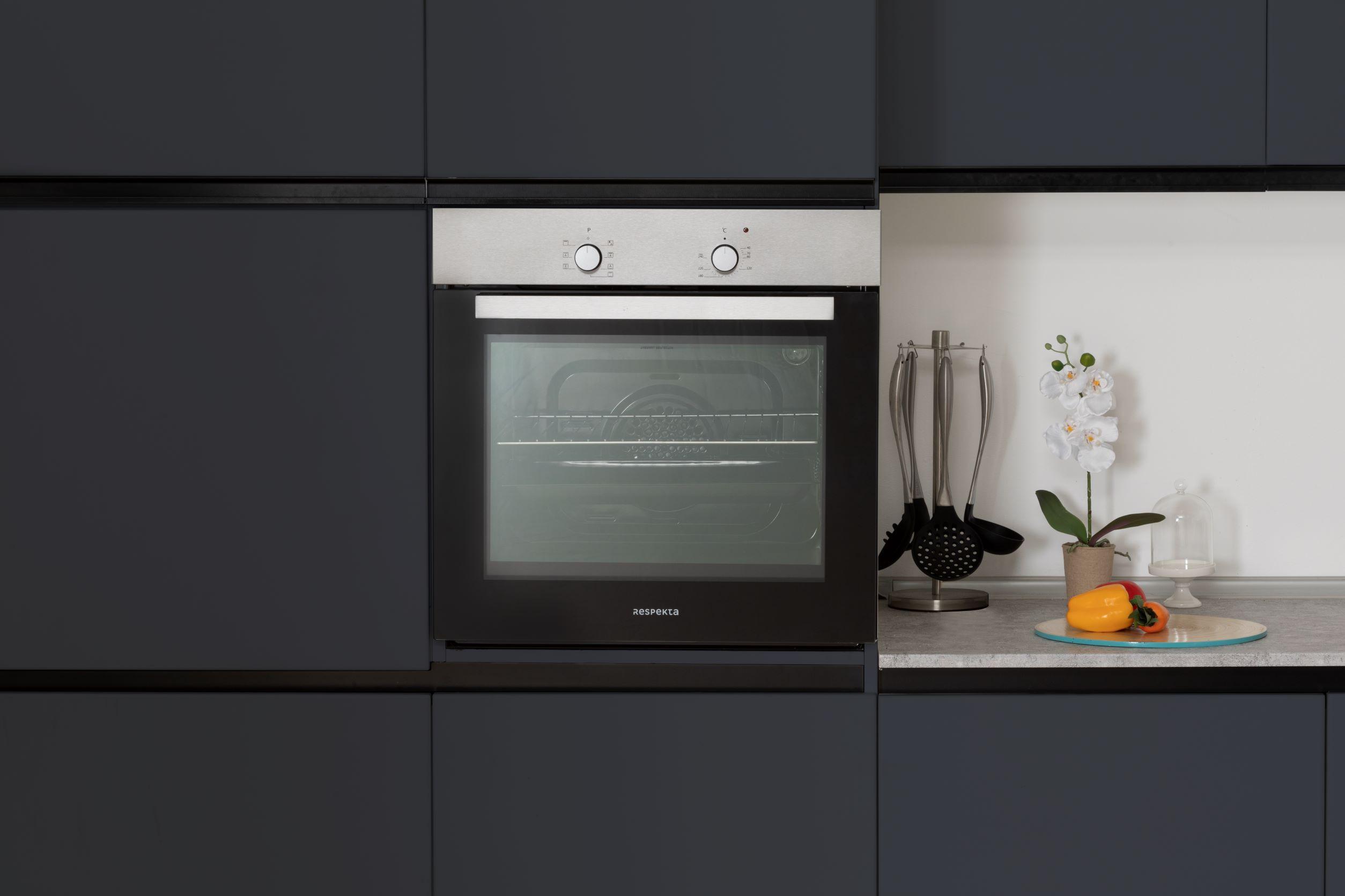 Einbau-Backofen Solero Schwarz/Edelstahl B: ca. 60 cm - Edelstahlfarben/Schwarz, Trend, Glas/Metall (59,5/59,5/56,5cm) - Respekta
