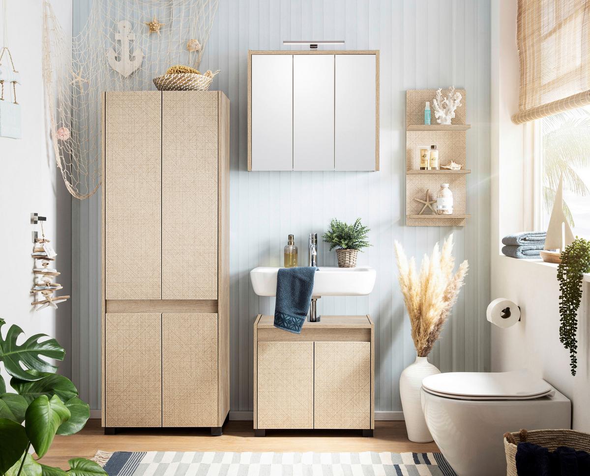 Hochschrank Sander Eiche/Beige - Beige/Schwarz, MODERN, Holzwerkstoff/Kunststoff (56,9/164,5/33cm) - MID.YOU