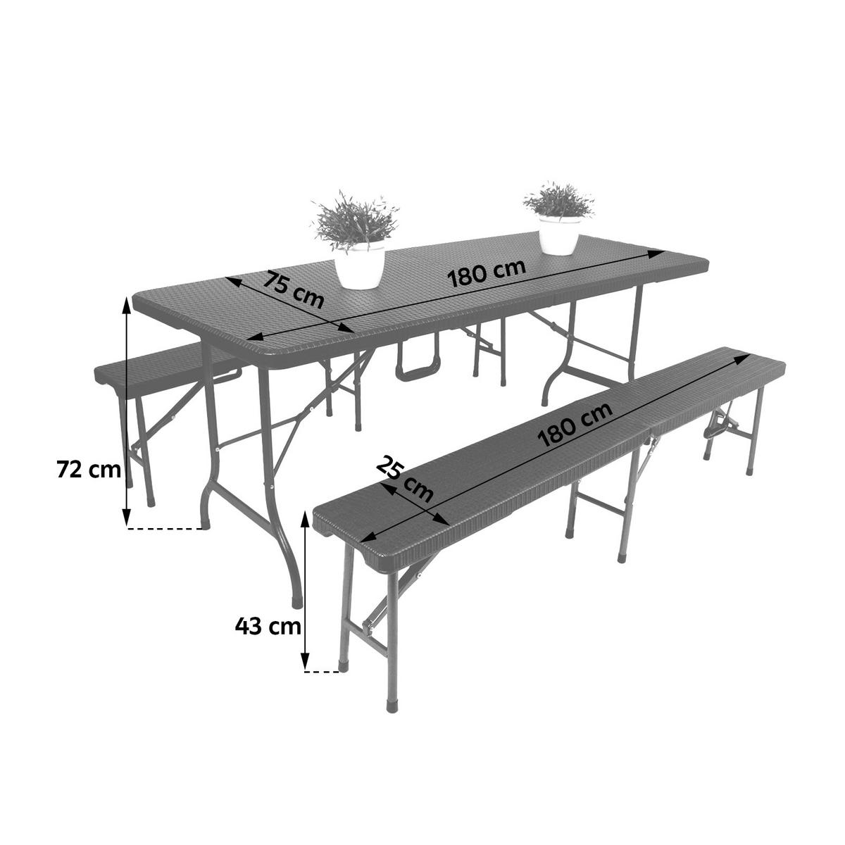 Gartengarnitur 3-tlg. Metall/ Kunststoff Schwarz - Schwarz, Basics, Kunststoff/Metall (180/75/73cm) - Gardenson