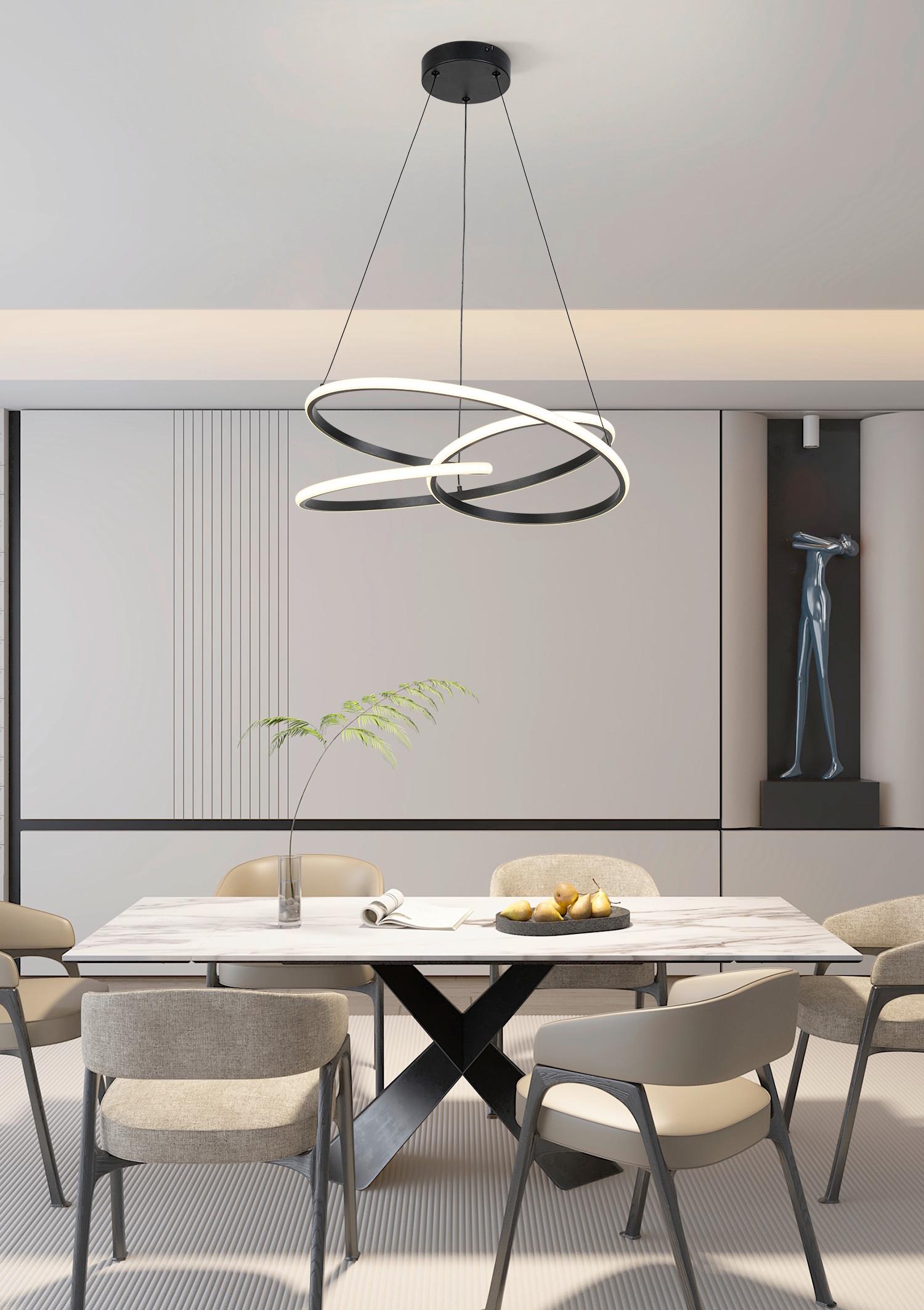 SUSPENSION LED MOFER -AKT- - noir, MODERN, métal/matière synthétique (50/120cm) - Premium Living