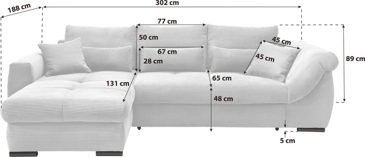 Wohnlandschaft Frederico Graubraun Cord - Graubraun/Schwarz, MODERN, Holz/Textil (188/302cm) - MID.YOU