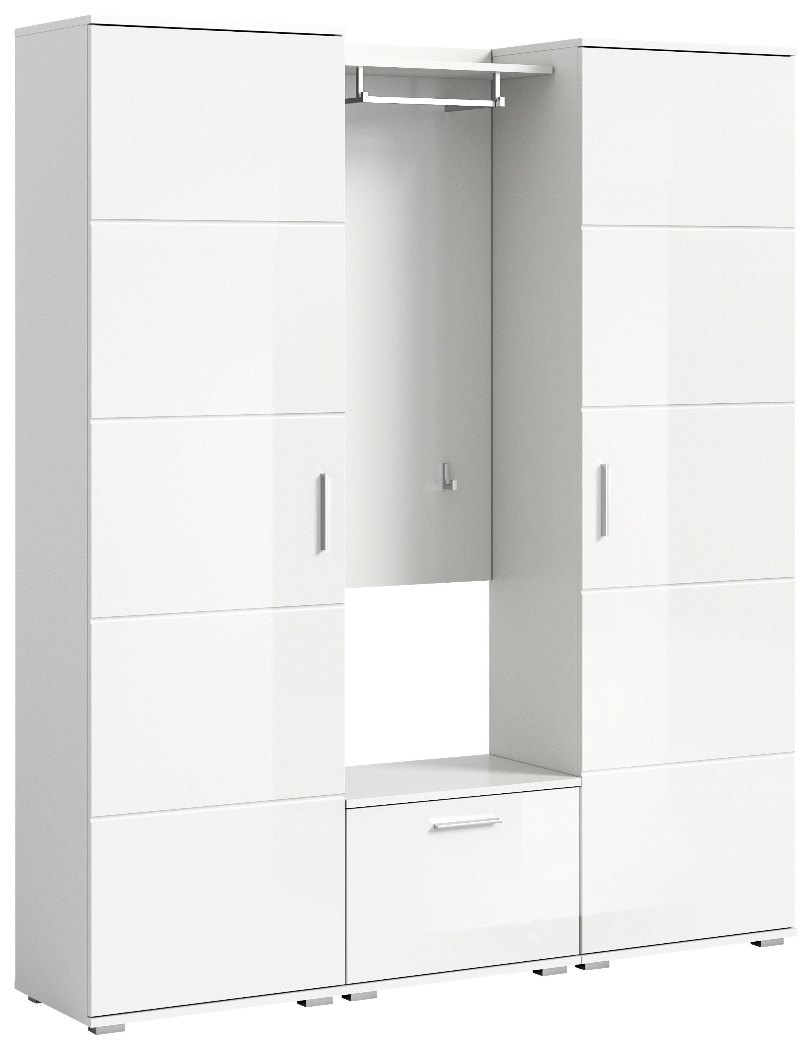 Garderobe Prego 4-tlg. ca. 165x191 cm Weiß - Weiß Hochglanz, Design, Holzwerkstoff (165/191/37cm) - Xora