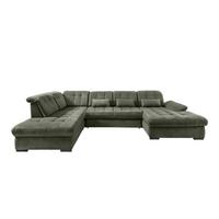 Wohnlandschaft Rigatti Dunkel Grün Chenille m. Bettkasten - Dunkelgrün/Schwarz, MODERN, Textil/Metall (252/387/184cm) - Livetastic