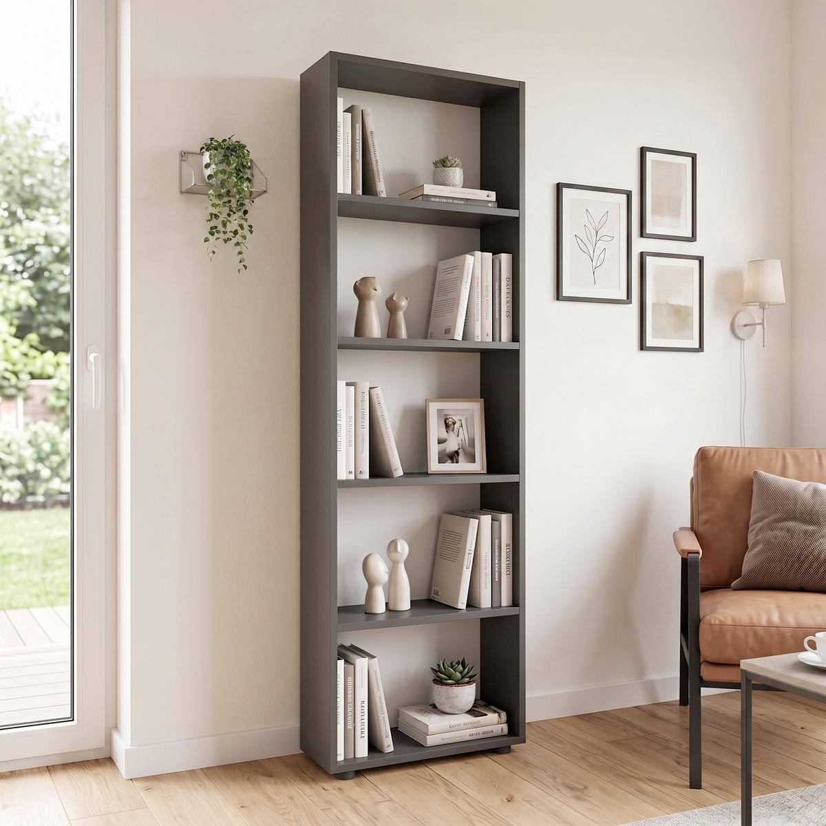 Regal Bulas Anthrazit - Anthrazit/Schwarz, Basics, Holzwerkstoff/Kunststoff (56/169/20cm) - MID.YOU
