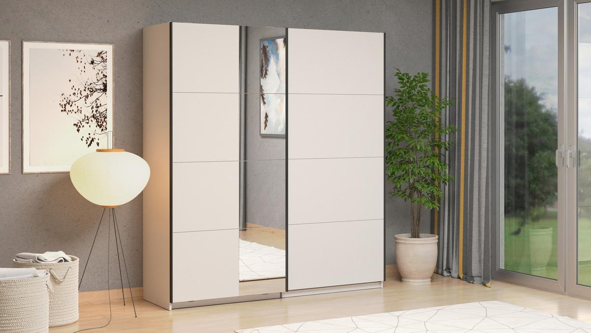 Schwebetürenschrank Gard Kaschmirfarben - Kaschmir/Schwarz, KONVENTIONELL, Holzwerkstoff/Metall (195/217/61cm) - Based