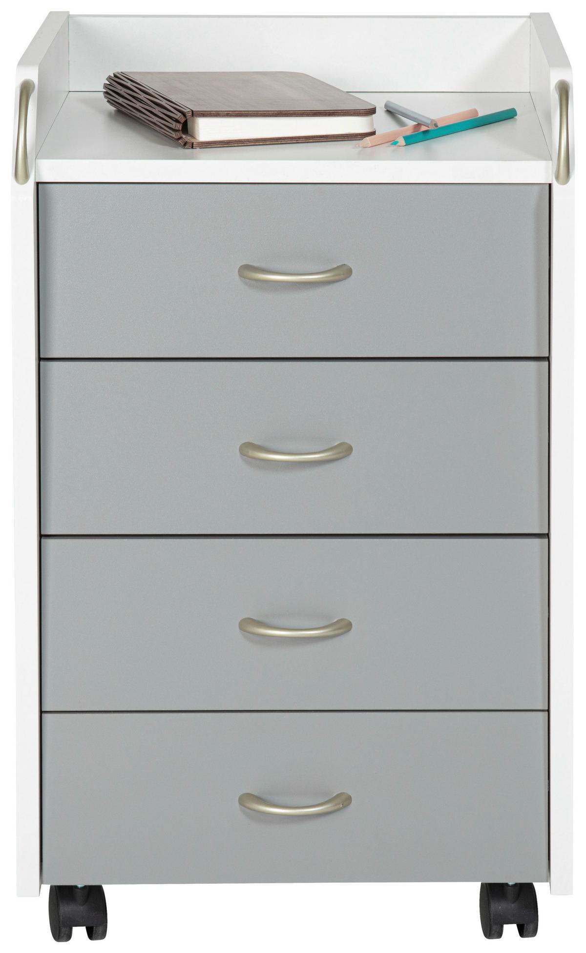 Rollcontainer Printi Grau/Weiß - Silberfarben/Weiß, KONVENTIONELL, Holzwerkstoff/Kunststoff (40/65/36cm) - MID.YOU